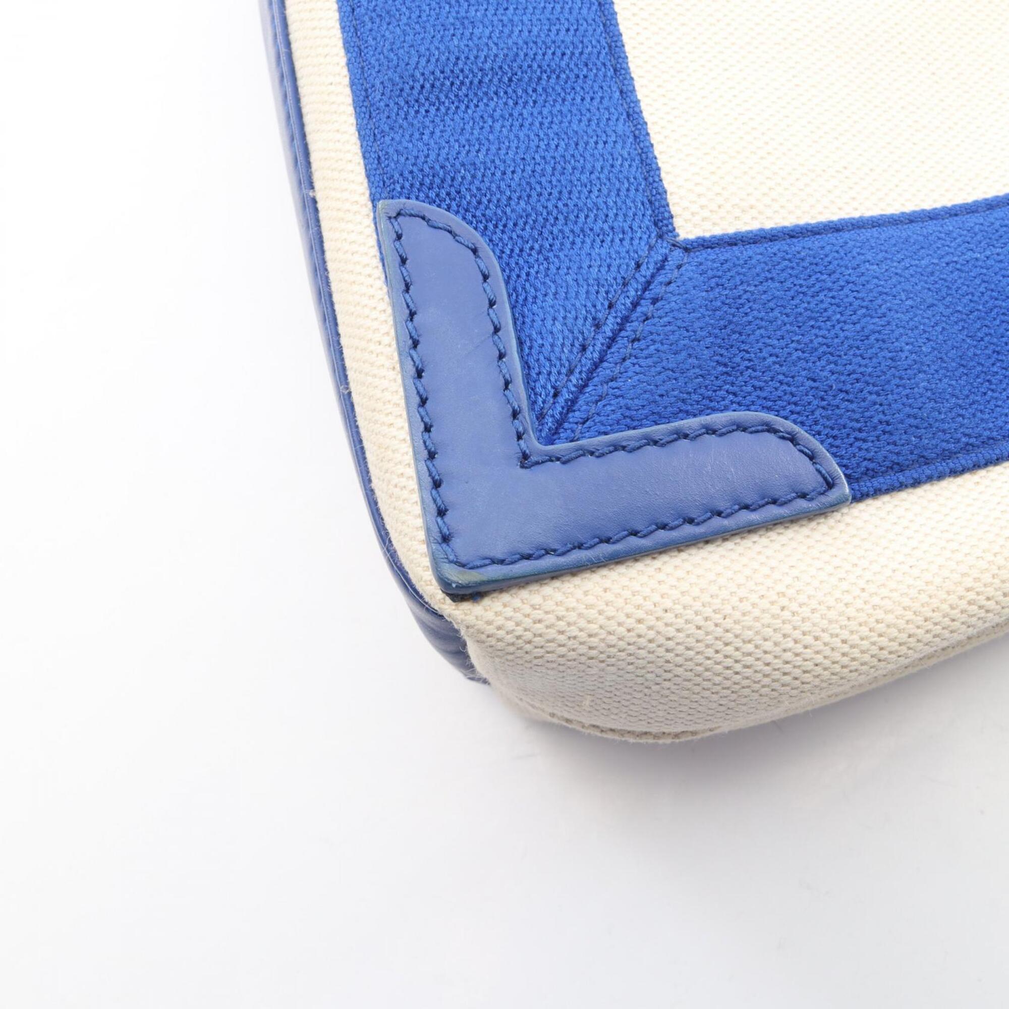 Balenciaga Blue Ivory Canvas Leather Handbag Pouch (Pre-Owned)