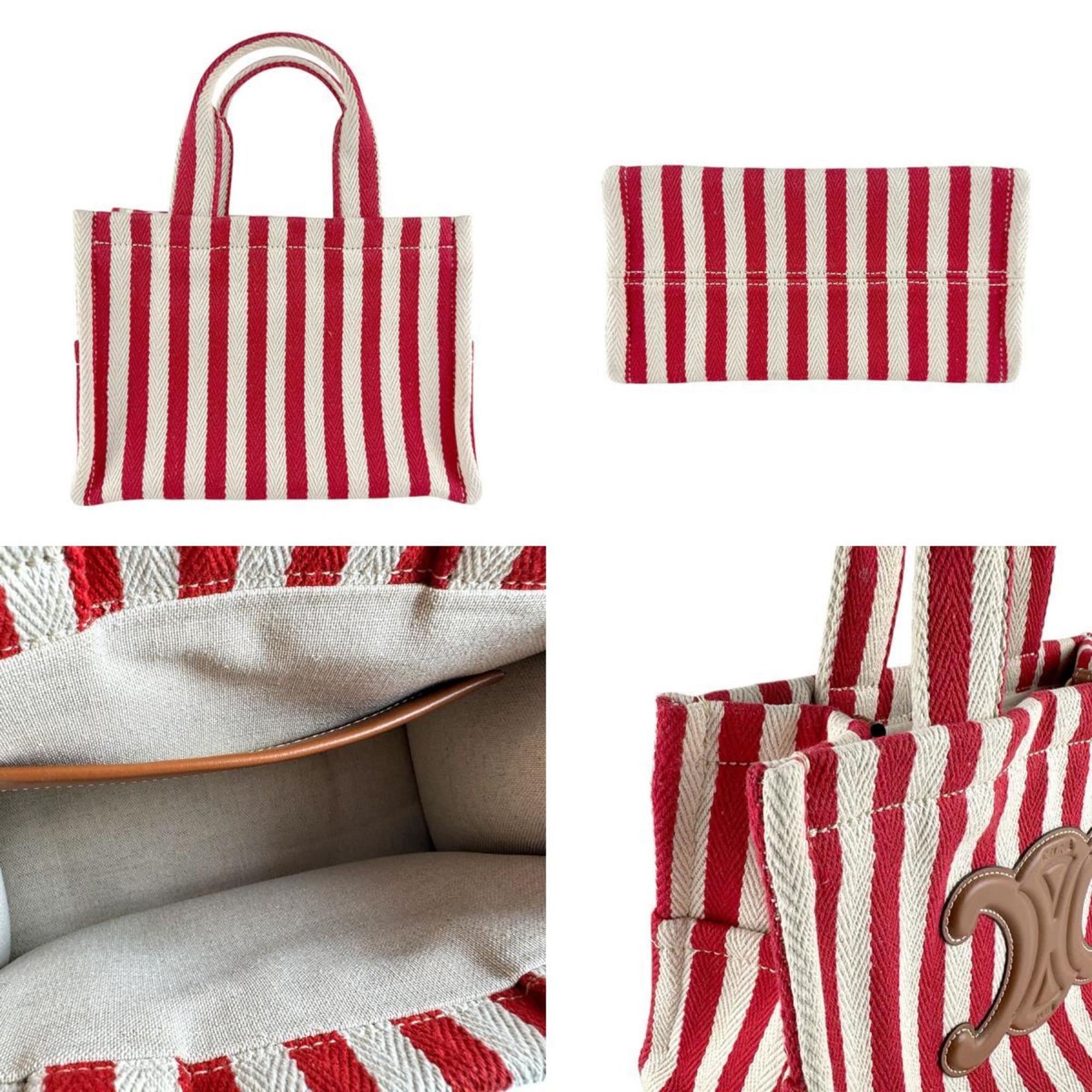 Celine Brown Ivory Red Color Canvas Leather Handbag Shoulder Bag (Pre-Owned)