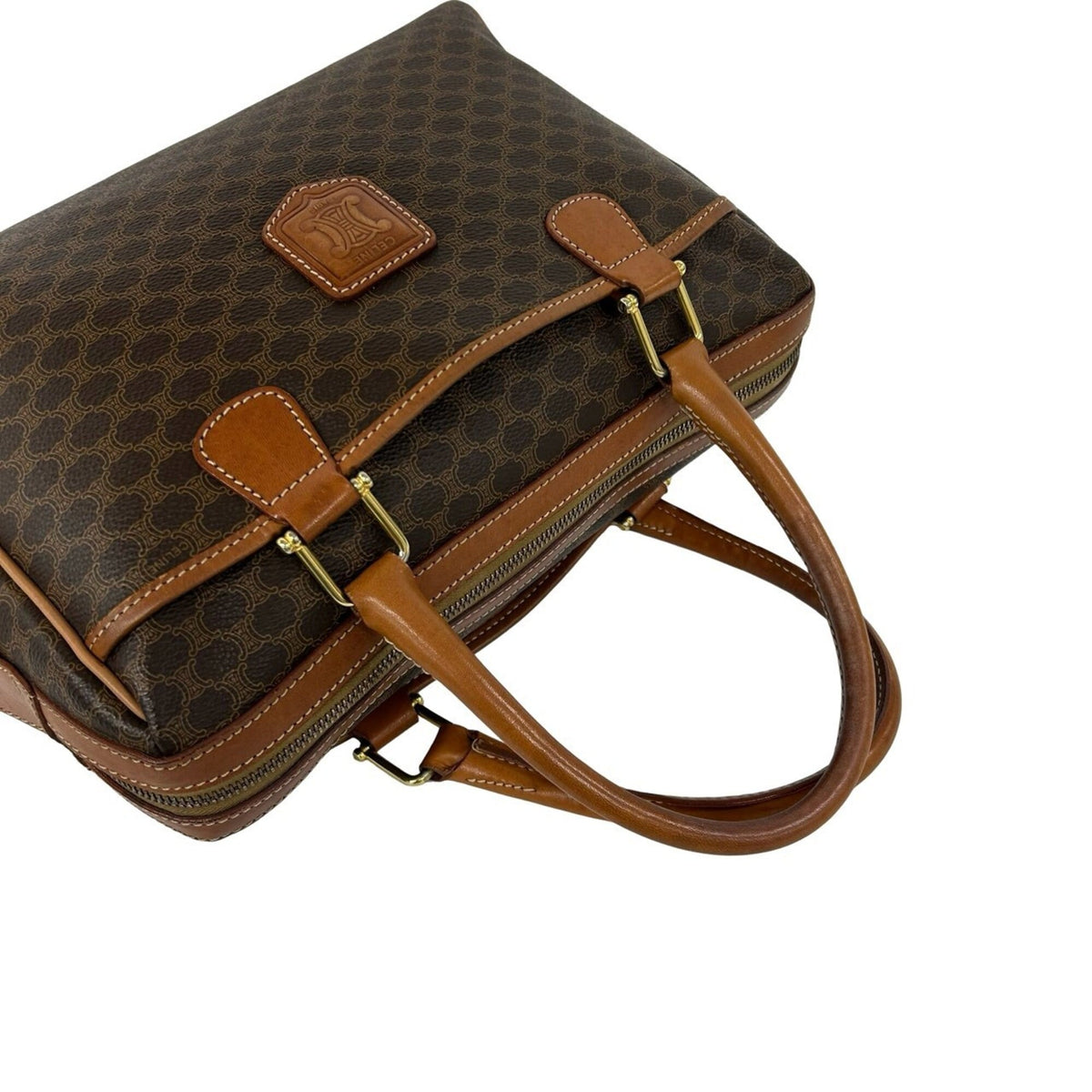 Celine Brown Leather Pvc Boston Bag Handbag (Pre-Owned)