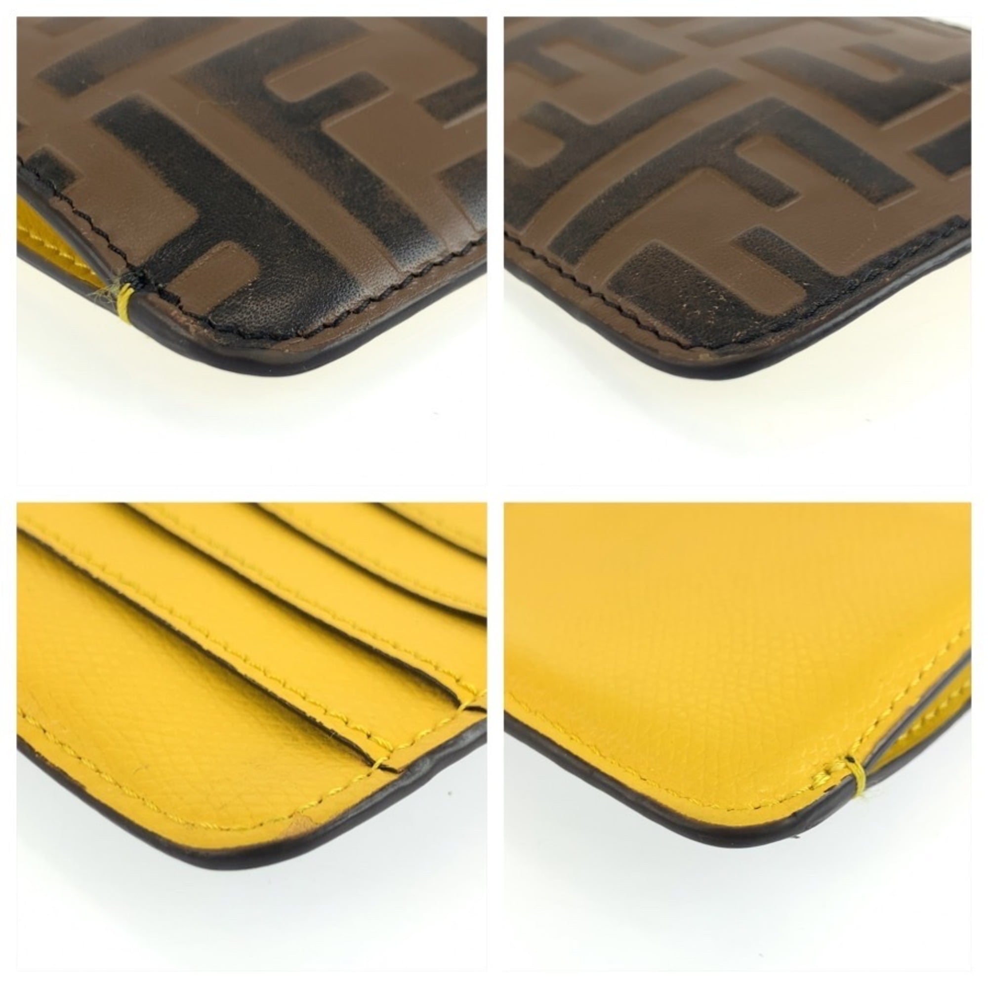 Fendi Brown Yellow Leather Coin Purse/Coin Case (Pre-Owned)