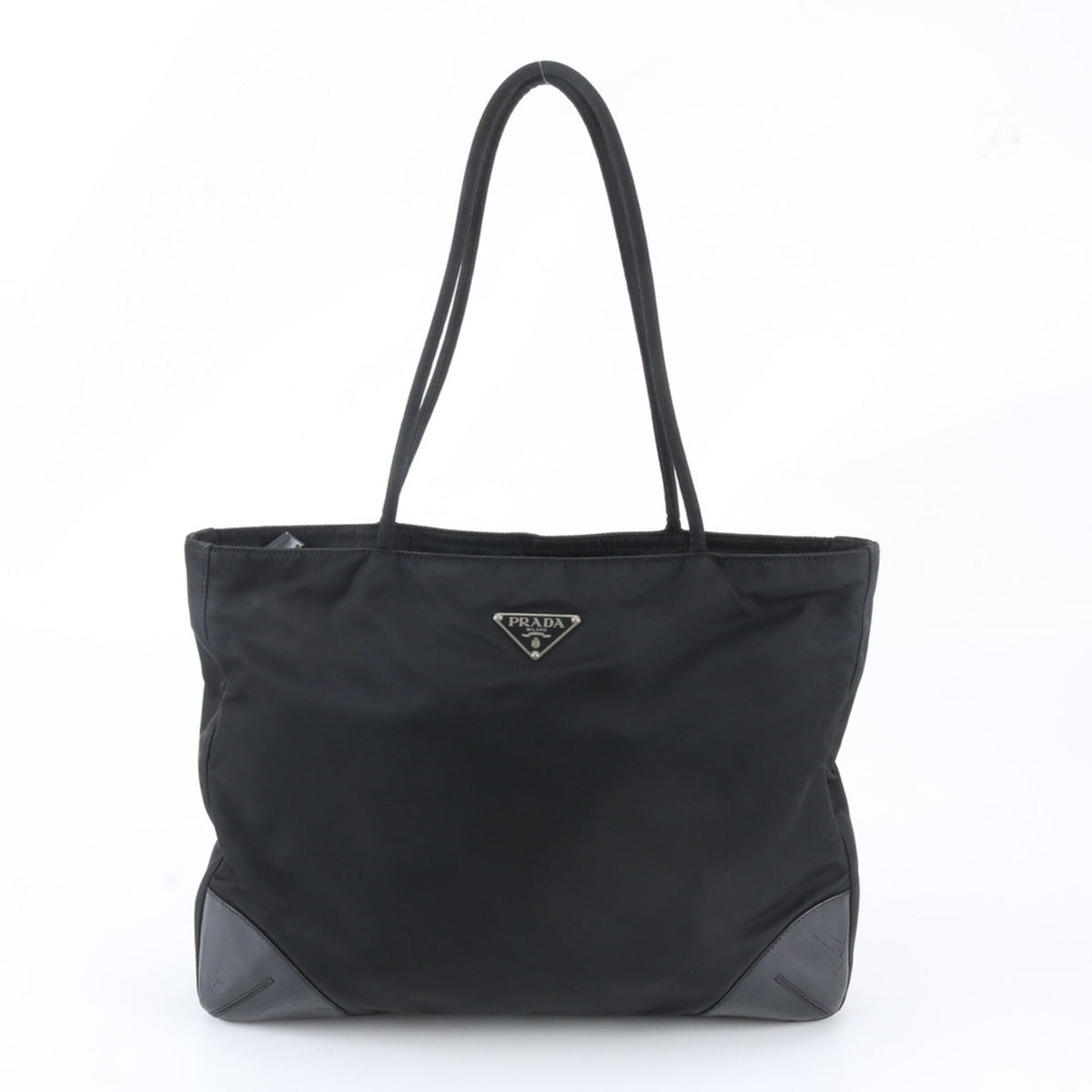 Prada Black Leather Nylon Shoulder Bag Tote Bag (Pre-Owned)