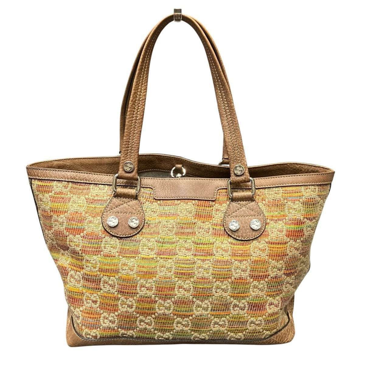 Gucci Multi-Color Hemp Linen Leather Tote Bag (Pre-Owned)