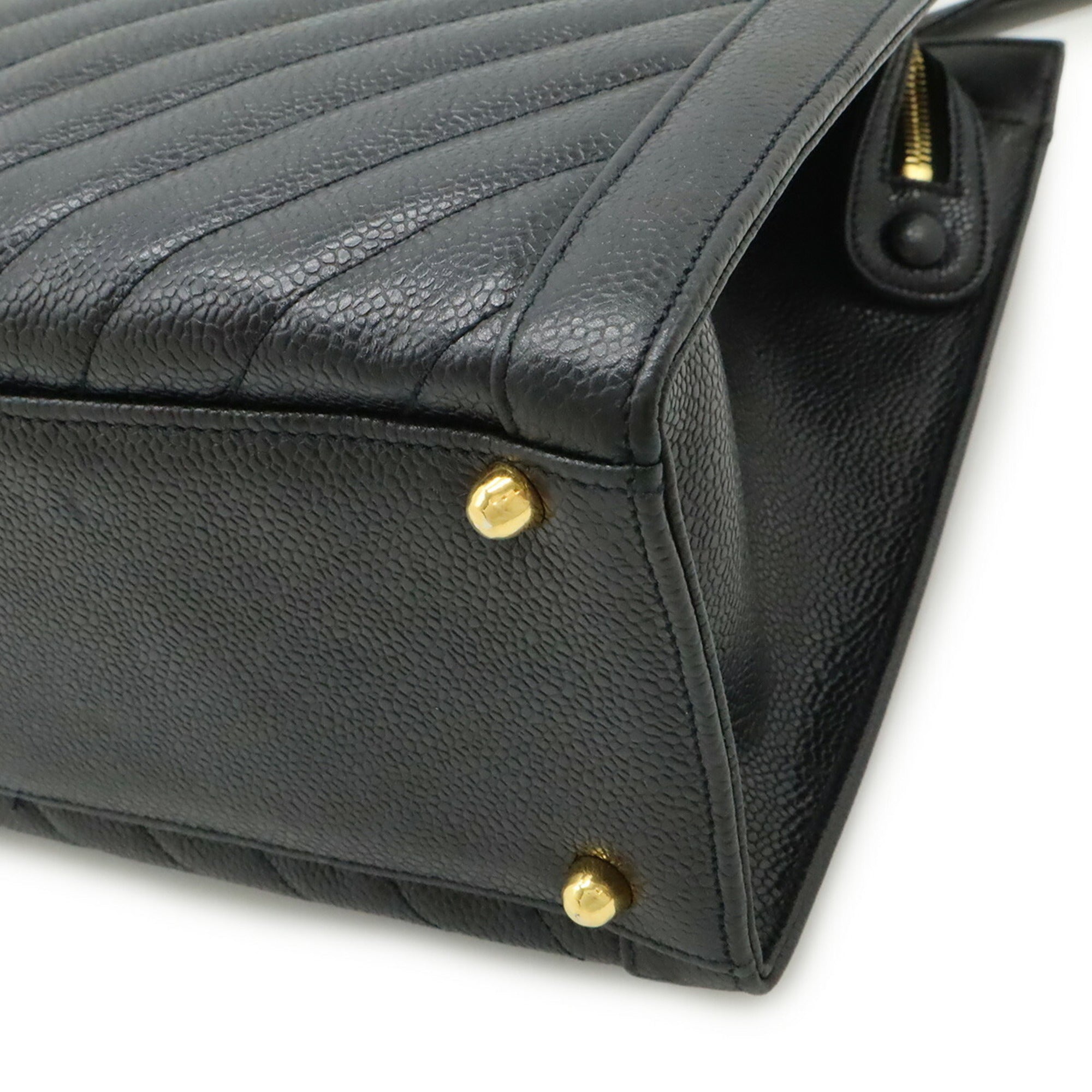 Chanel Chevron (V Stitch) Black Leather Handbag Shoulder Bag (Pre-Owned)