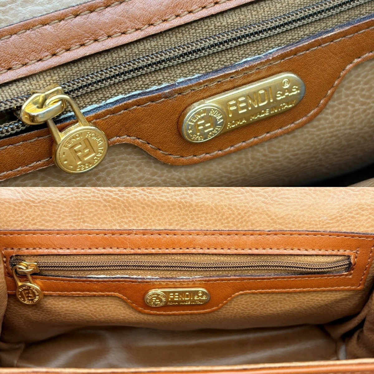 Fendi Brown White Leather Handbag (Pre-Owned)