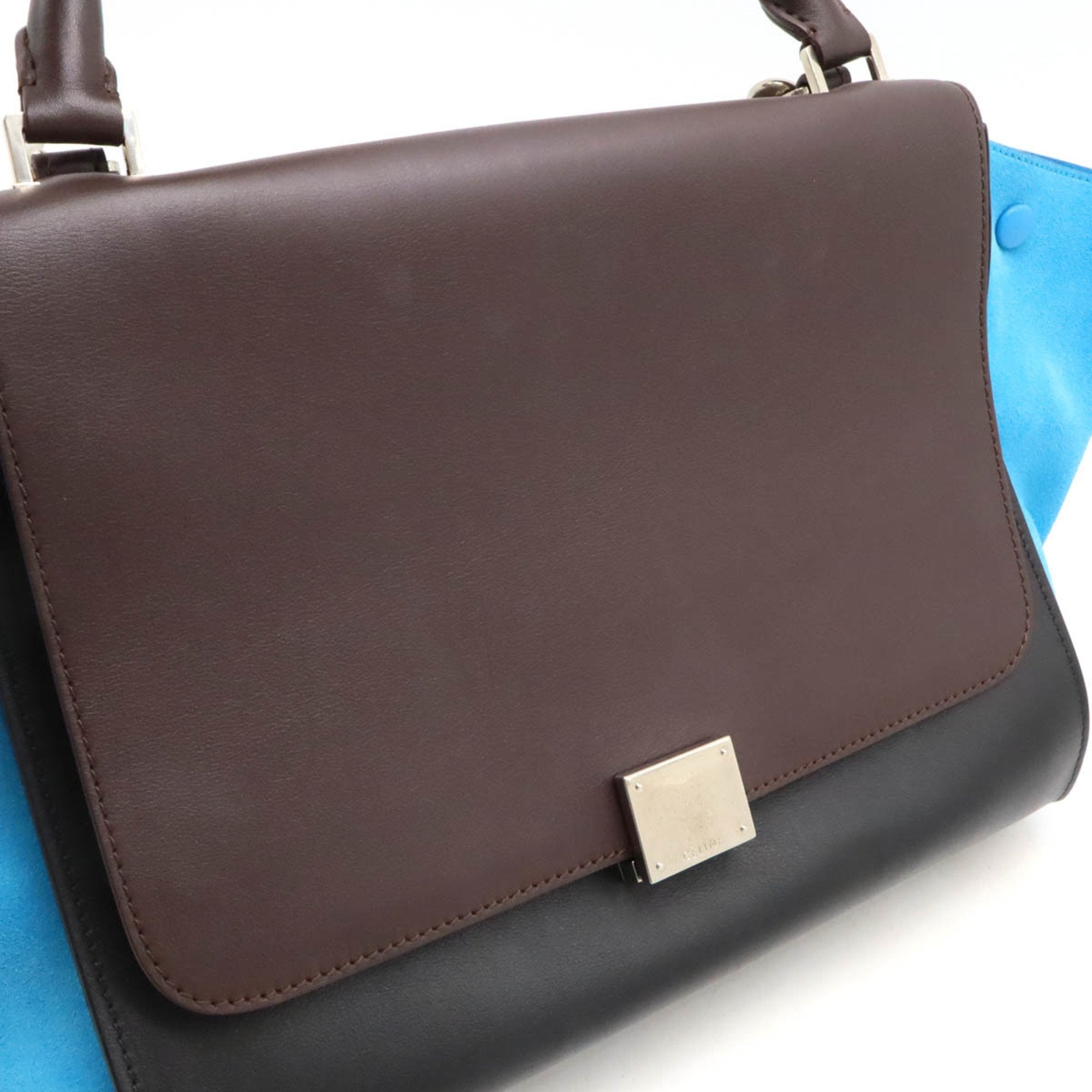 Celine Trapeze Black Blue Dark Brown Suede Leather Handbag Shoulder Bag (Pre-Owned)