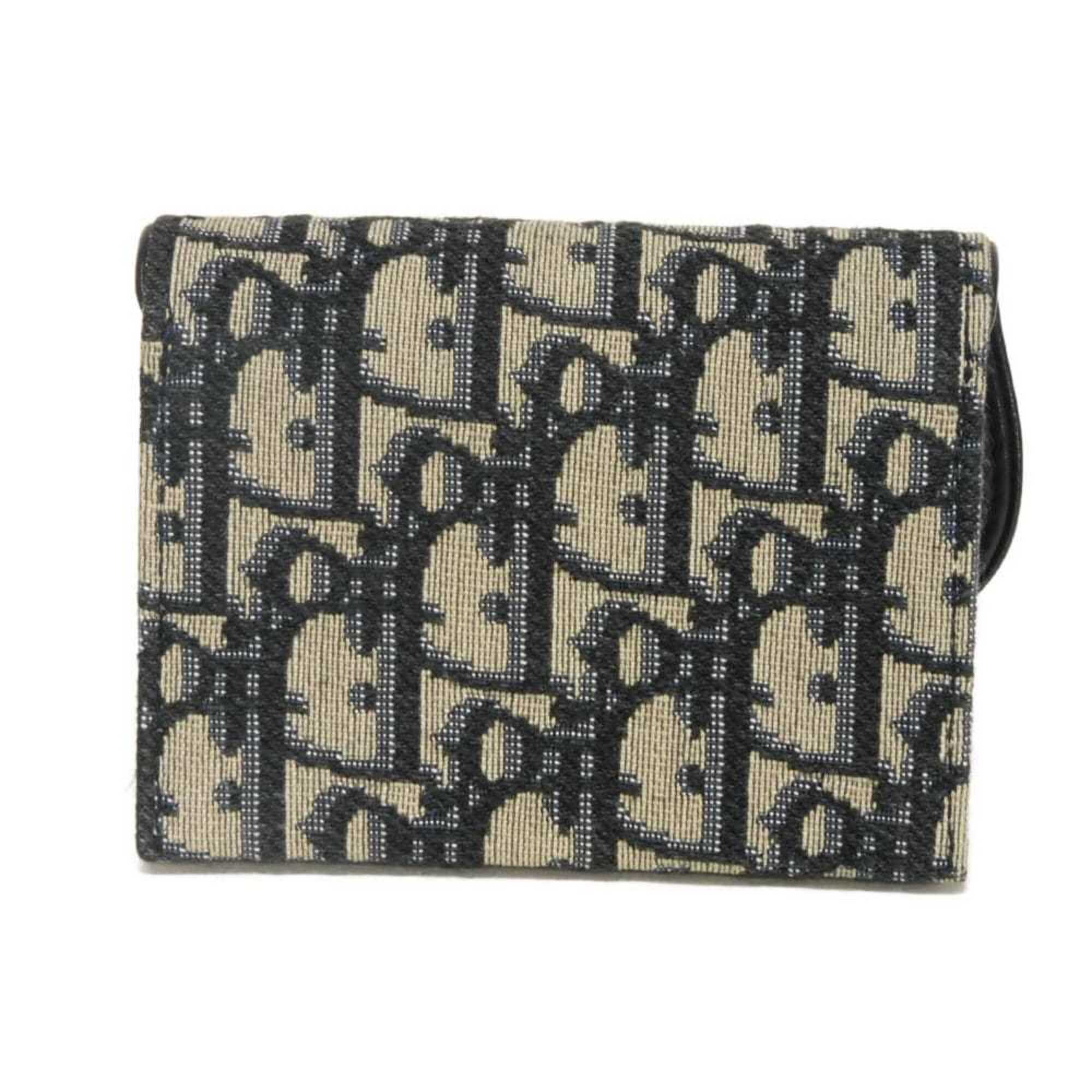 Christian Dior Beige Black Navy Canvas Leather Coin Purse/Coin Case (Pre-Owned)