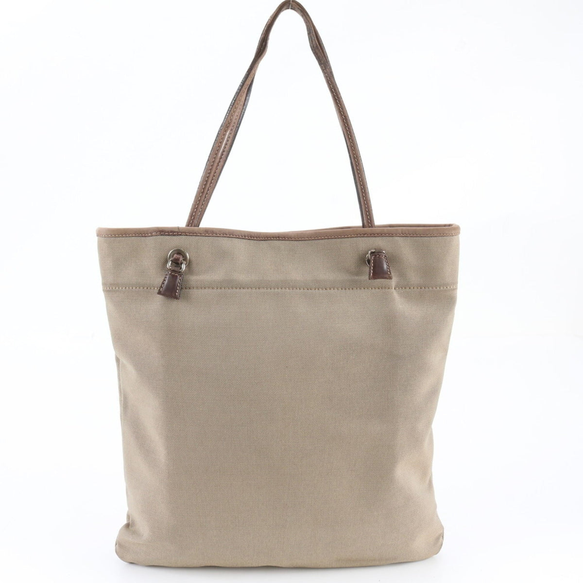 Prada Brown Leather Canvas Handbag Shoulder Bag Tote Bag (Pre-Owned)