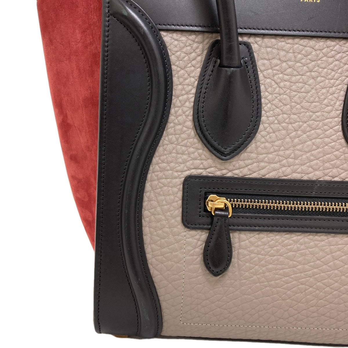 Celine Black Gray Red Color Leather Handbag (Pre-Owned)
