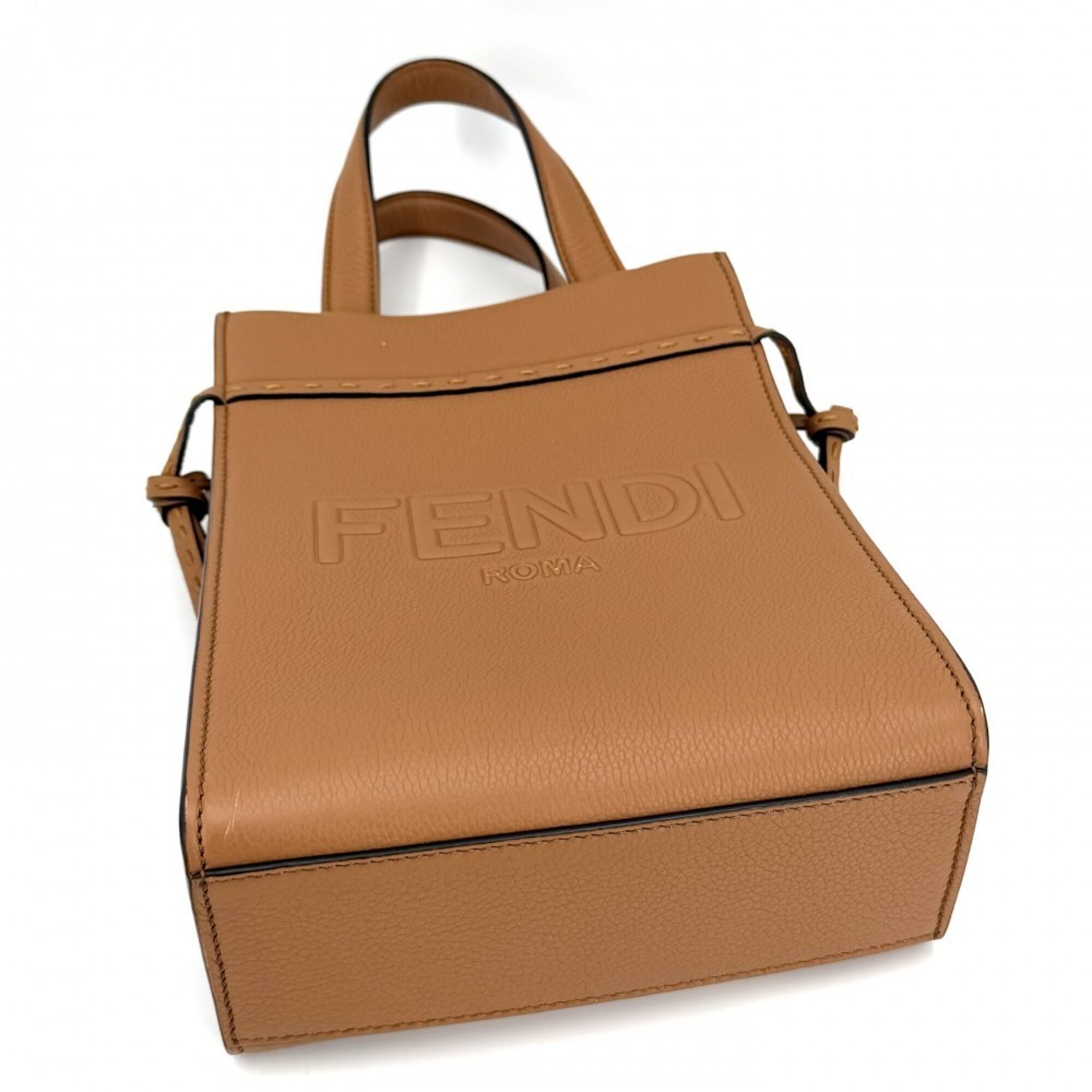 Fendi Brown Leather Handbag Shoulder Bag (Pre-Owned)