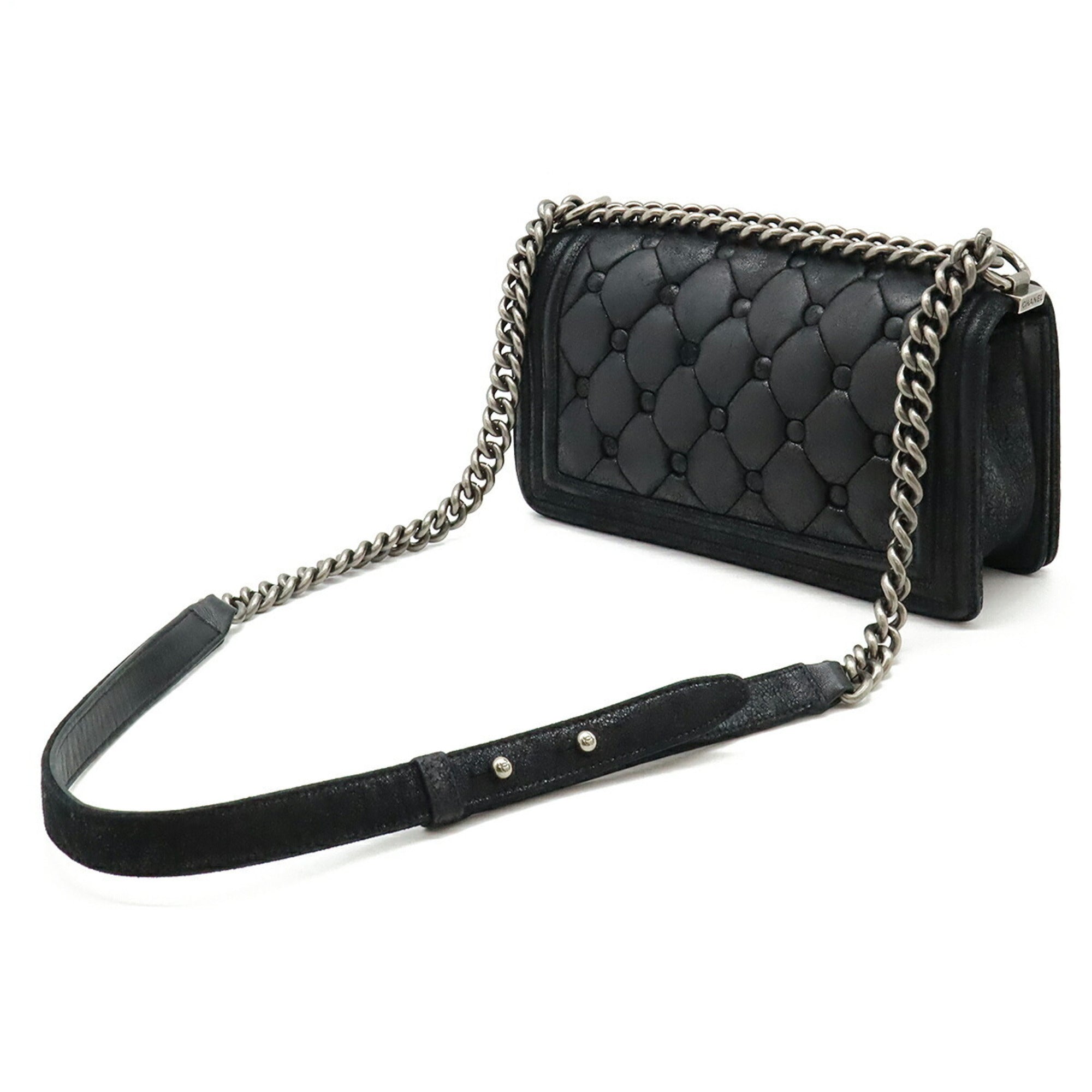 Chanel Black Suede Leather Shoulder Bag (Pre-Owned)