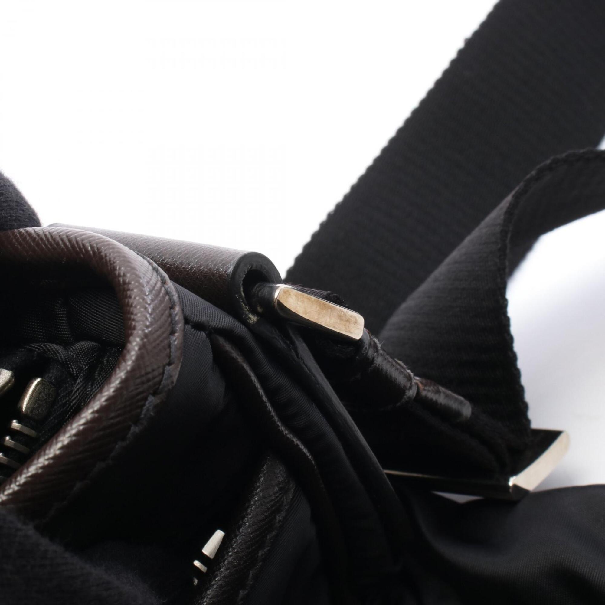 Prada Black Nylon Leather Handbag Shoulder Bag (Pre-Owned)