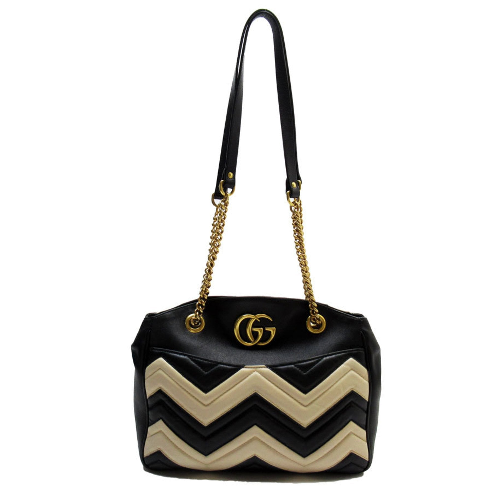 Gucci Black Light Beige Leather Shoulder Bag (Pre-Owned)