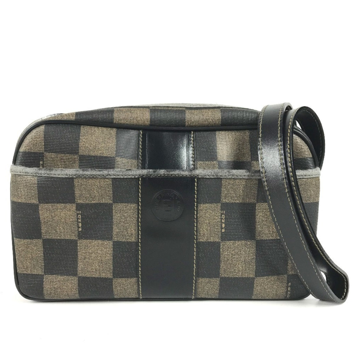 Fendi Pequin Black Khaki Pvc Leather Shoulder Bag (Pre-Owned)
