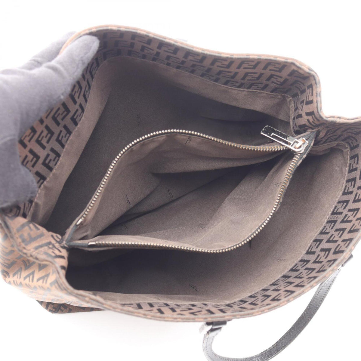 Fendi Black Gray Canvas Leather Handbag Tote Bag (Pre-Owned)