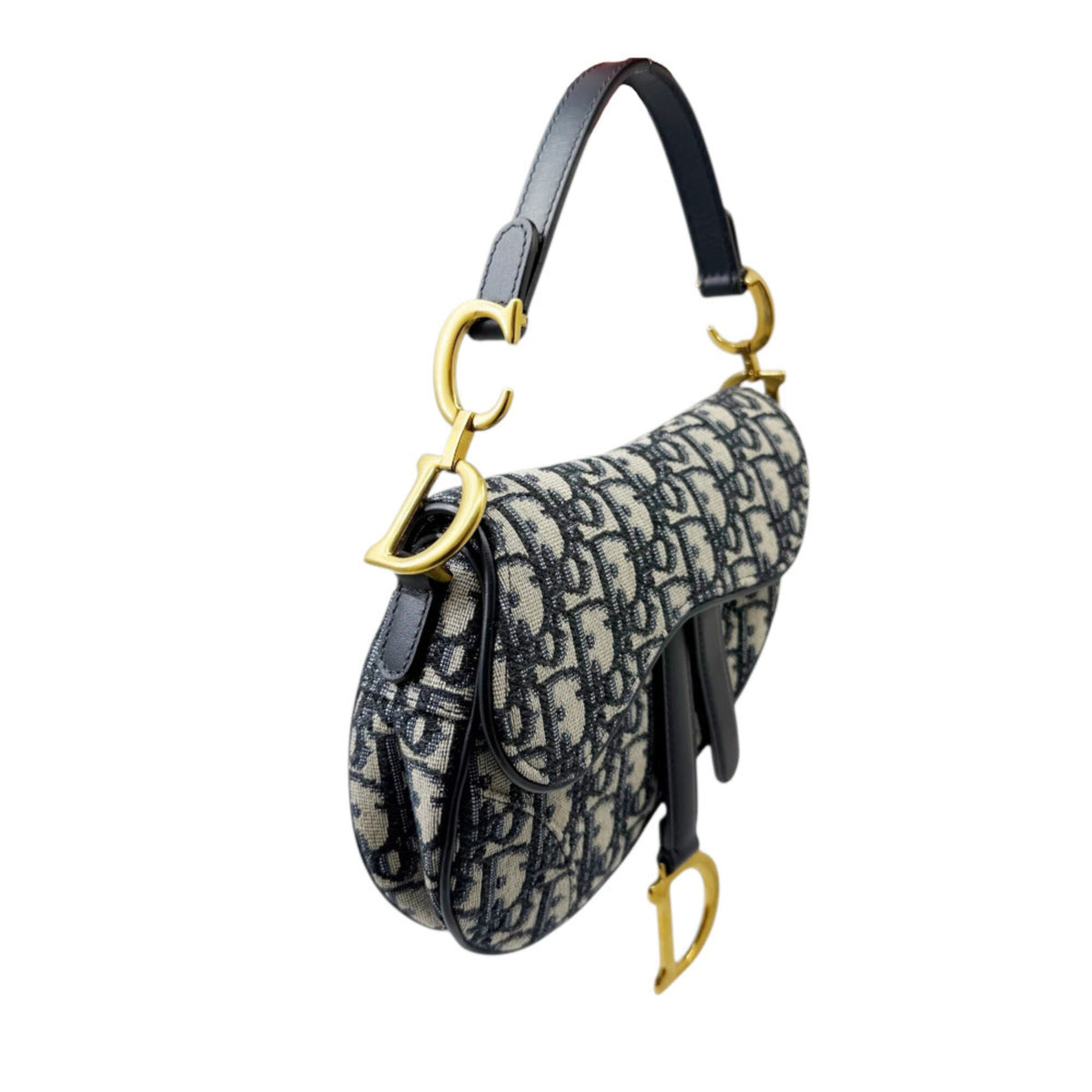 Christian Dior Navy Canvas Leather Handbag Saddle Bag (Pre-Owned)
