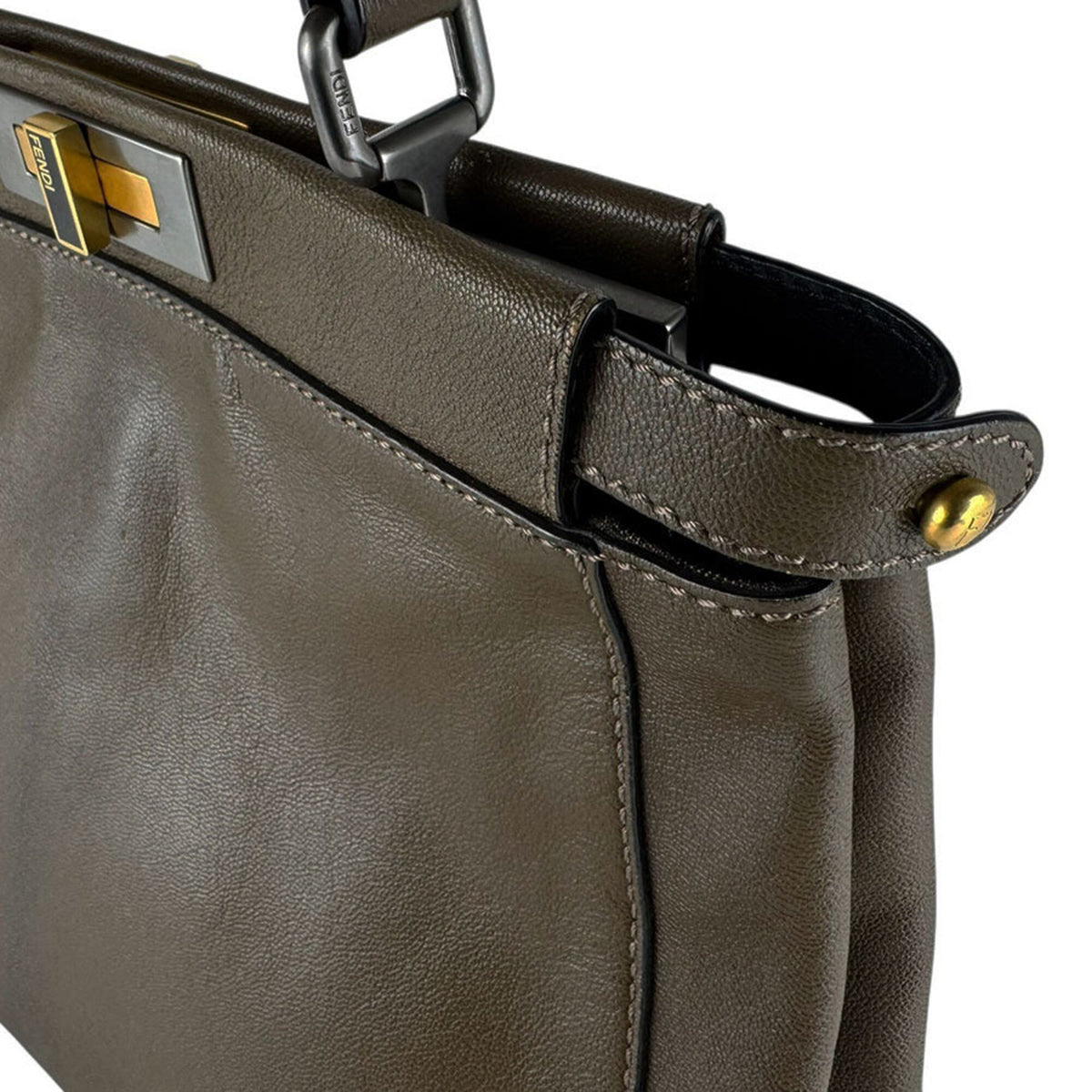 Fendi Khaki Brown Leather Handbag Shoulder Bag (Pre-Owned)