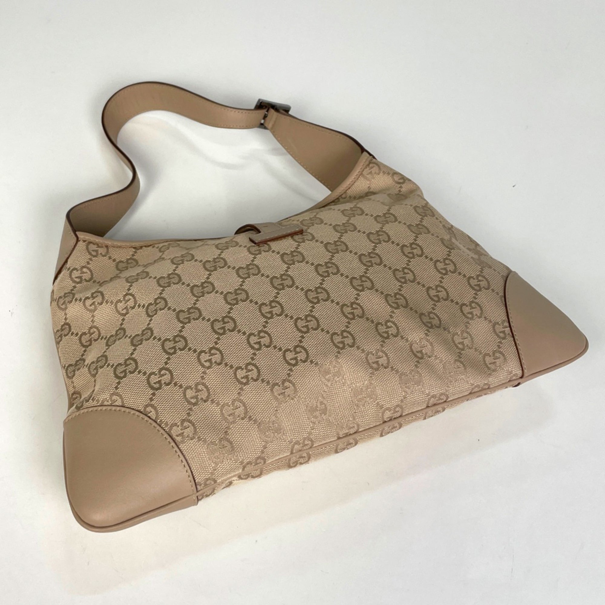 Gucci Beige Gg Canvas Leather Handbag Shoulder Bag (Pre-Owned)