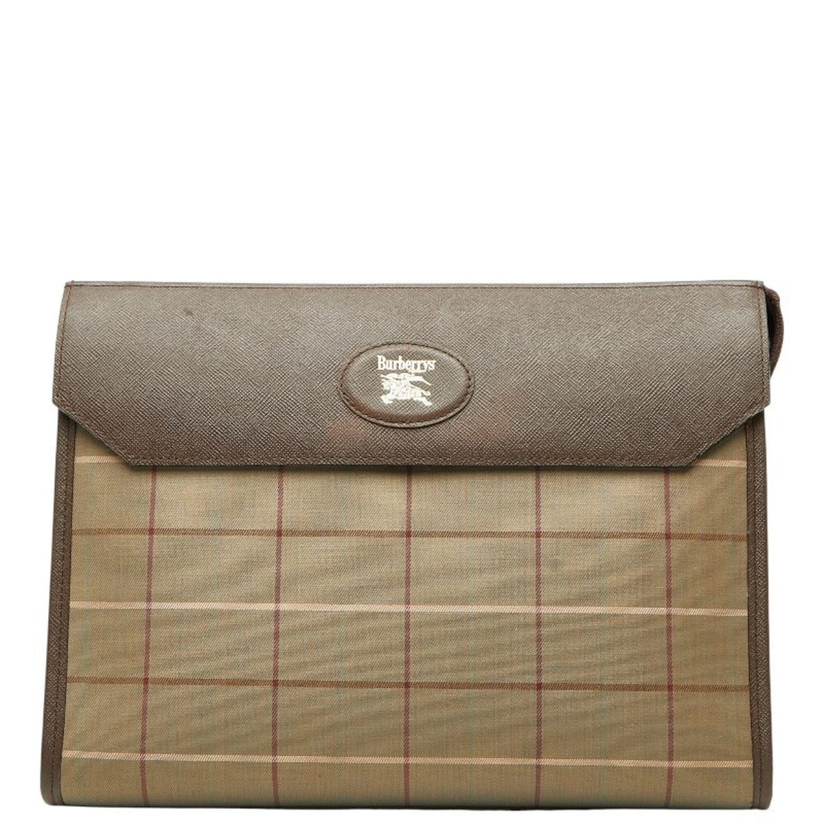 Burberry Khaki Brown Canvas Leather Clutch Bag (Pre-Owned)