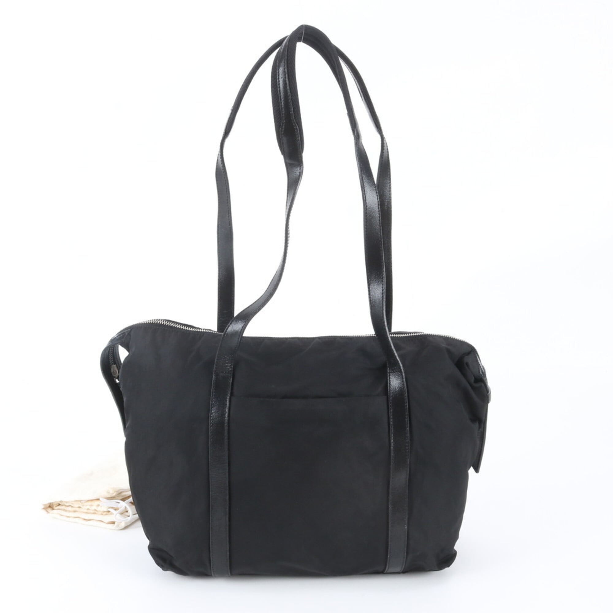 Prada Black Nylon Leather Handbag Shoulder Bag Tote Bag (Pre-Owned)