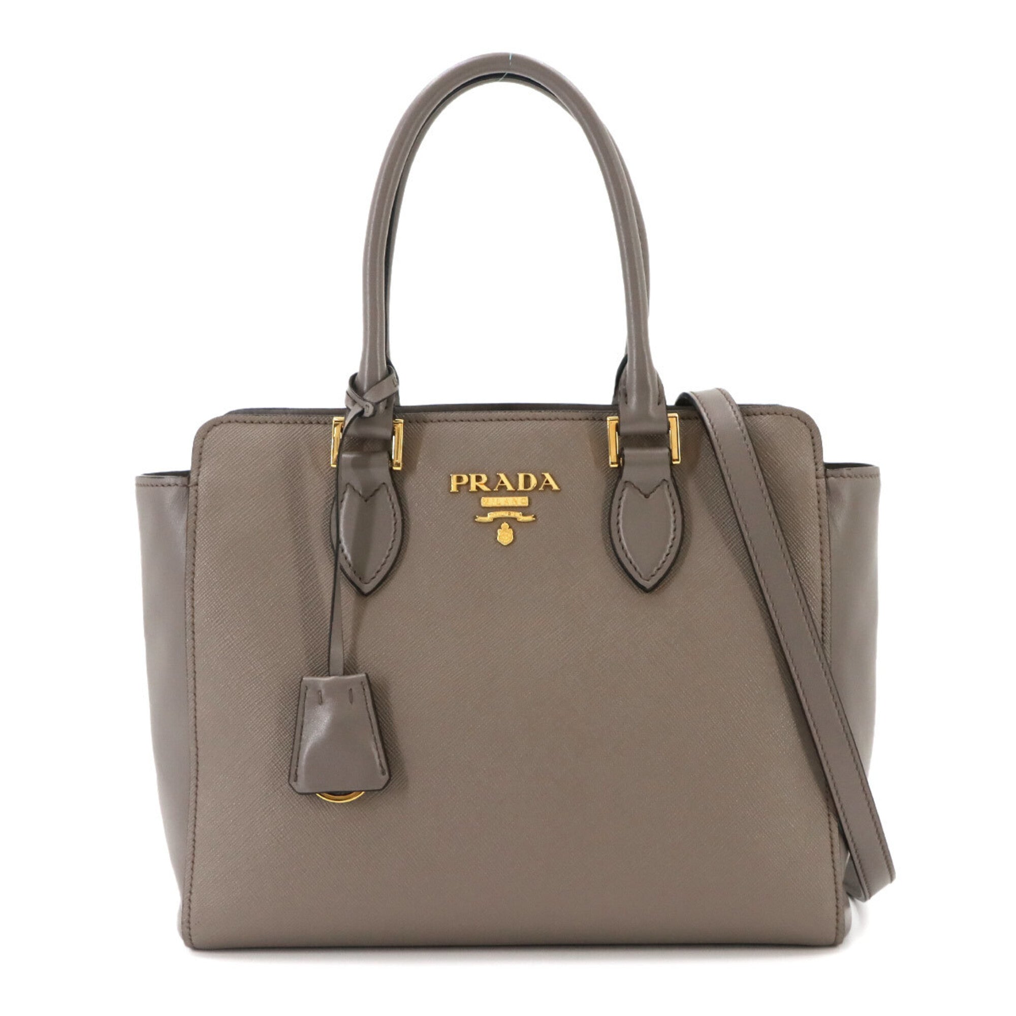 Prada Gray Saffiano Handbag Shoulder Bag (Pre-Owned)