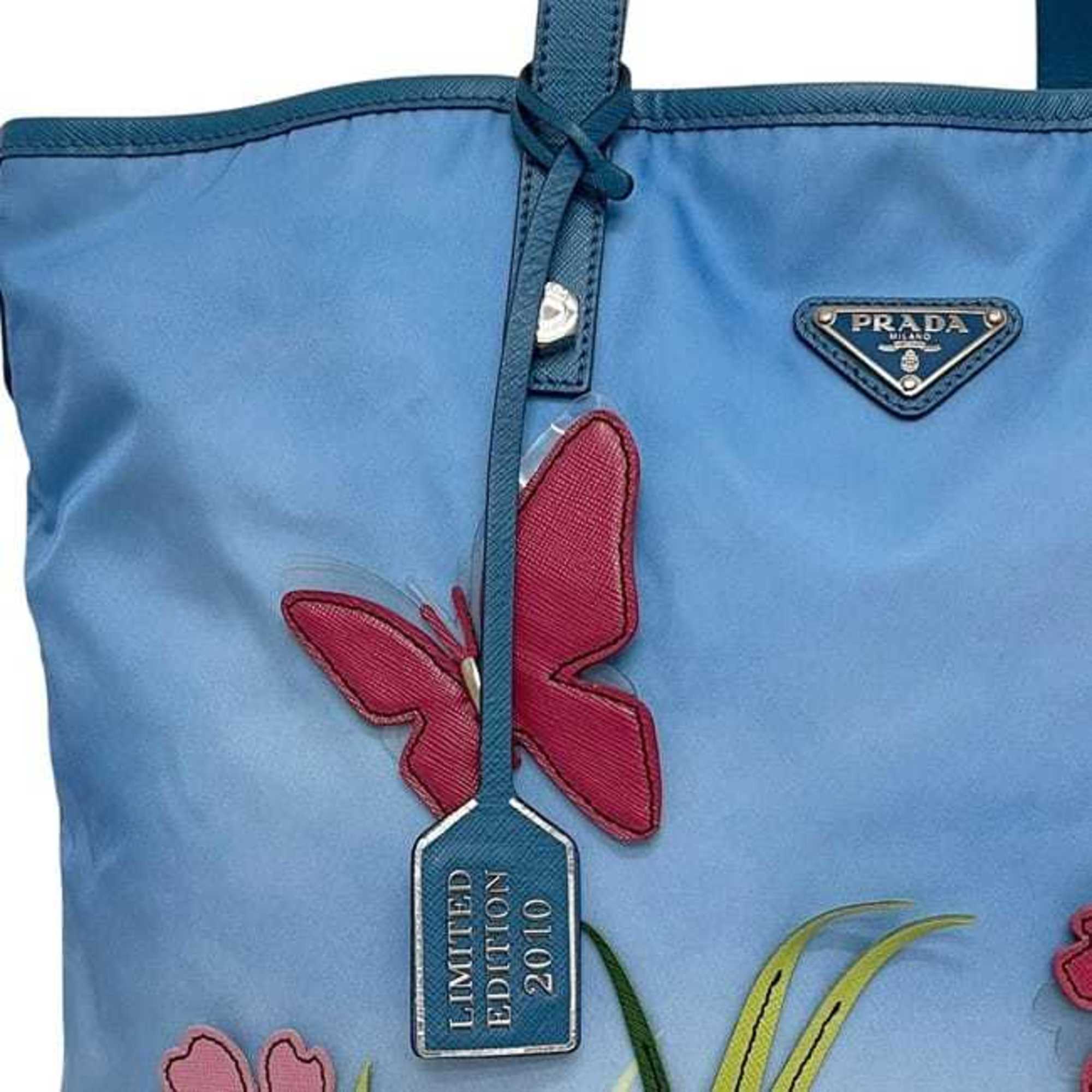 Prada Blue Light Blue Nylon Saffiano Triangle Tote Bag (Pre-Owned)