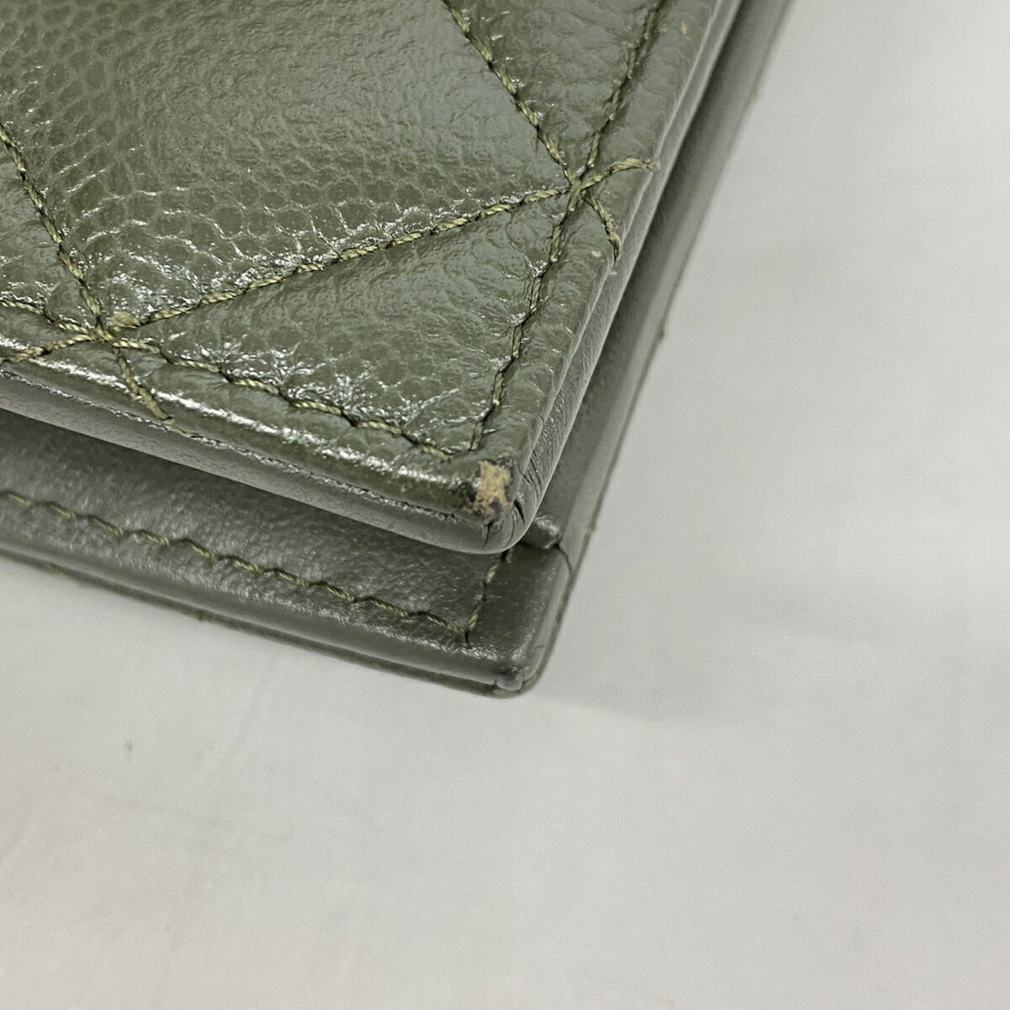 Chanel Khaki Grained Calfskin Wallet (Bi-Fold) (Pre-Owned)