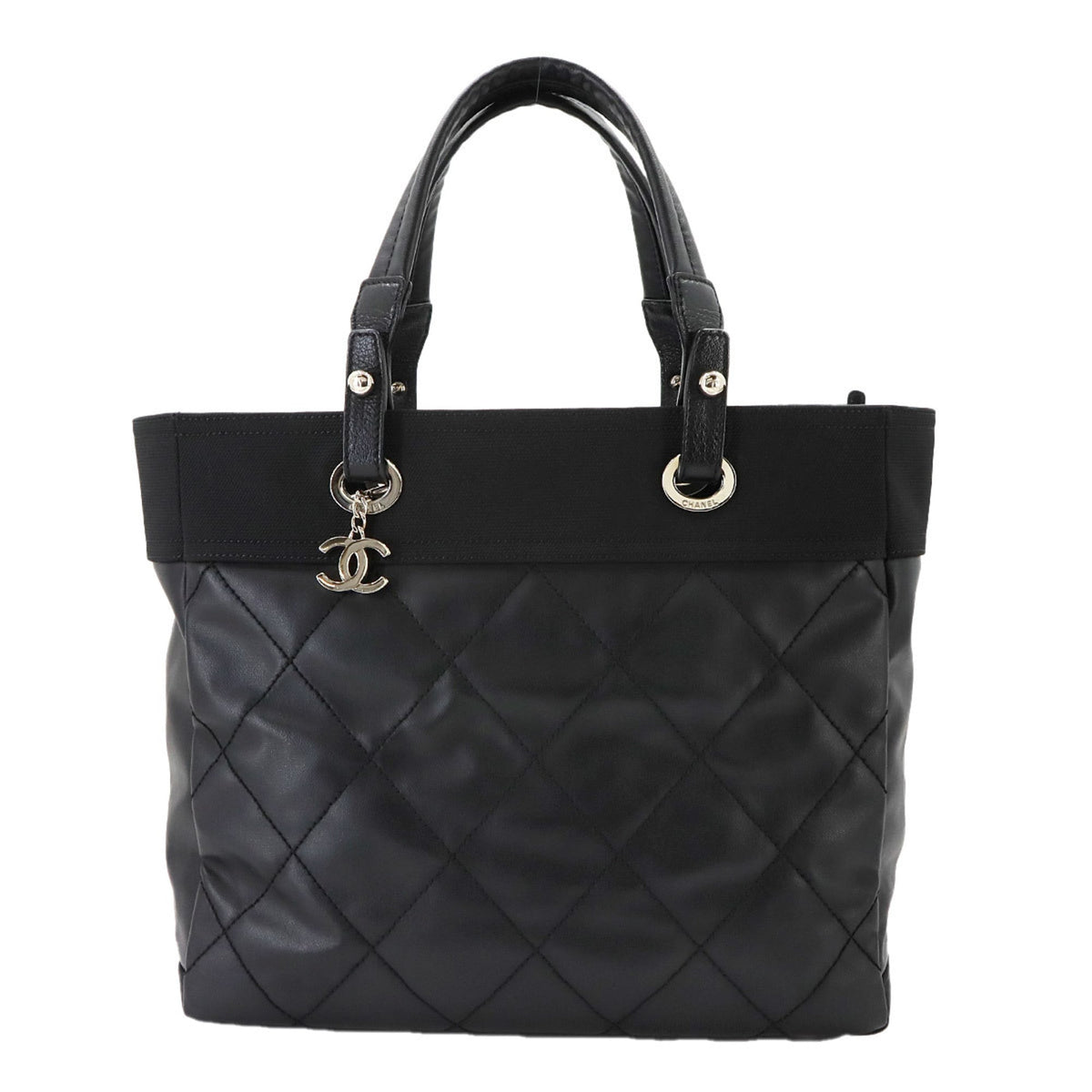 Chanel Black Nylon Pvc Leather Handbag Tote Bag (Pre-Owned)