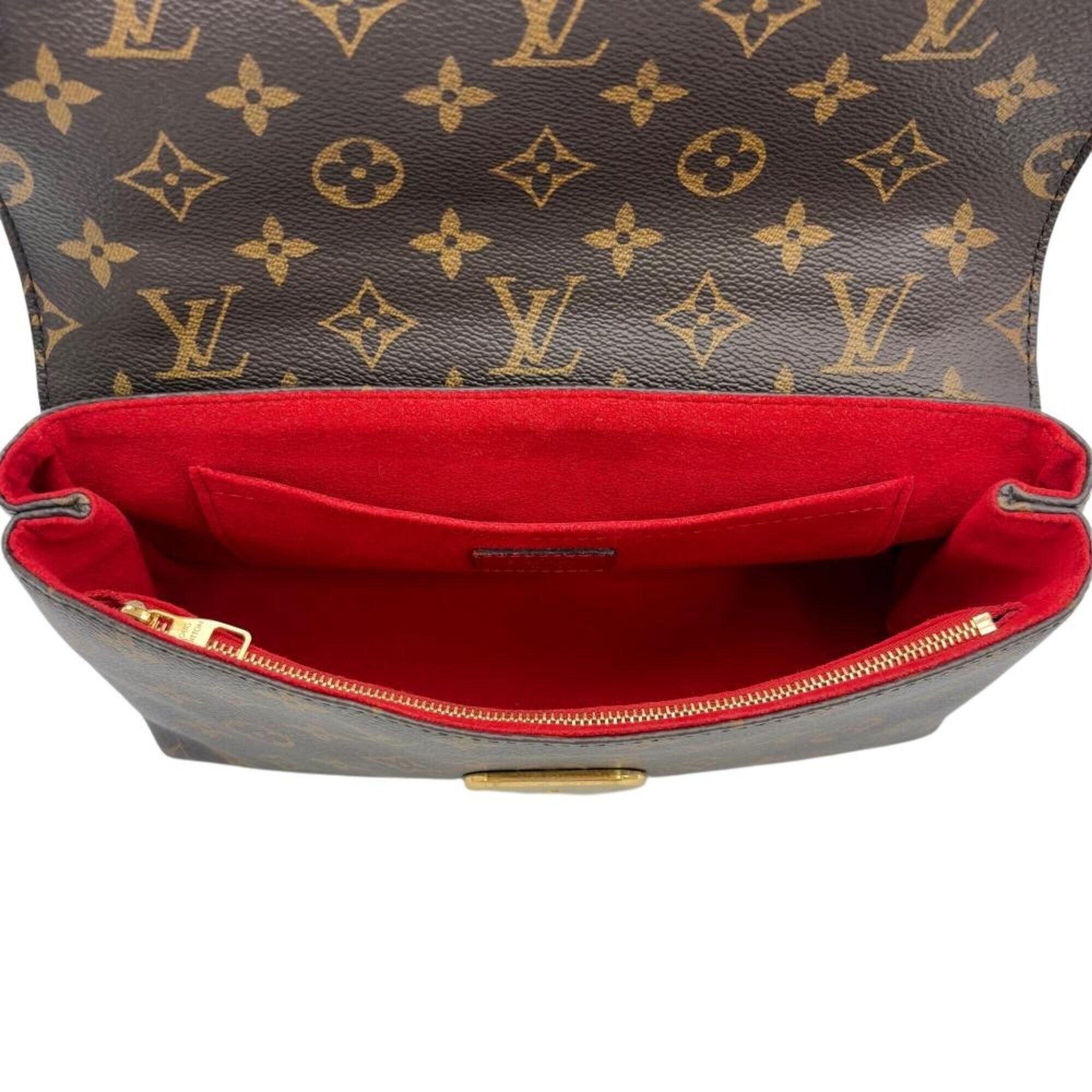 Louis Vuitton Brown Cerise Red Color Monogram Canvas Shoulder Bag (Pre-Owned)