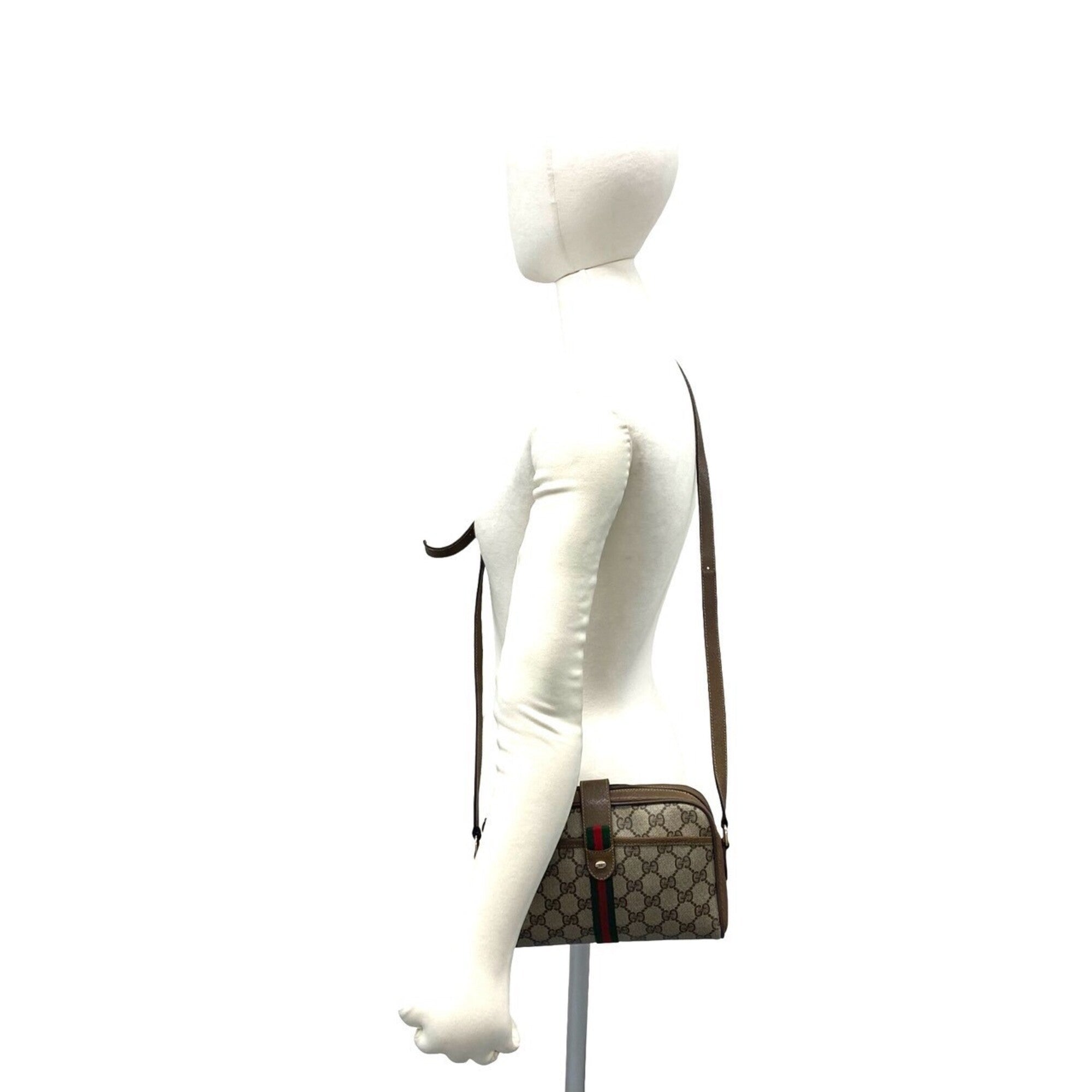 Gucci Brown Green Red Color Leather Pvc Pochette Shoulder Bag (Pre-Owned)
