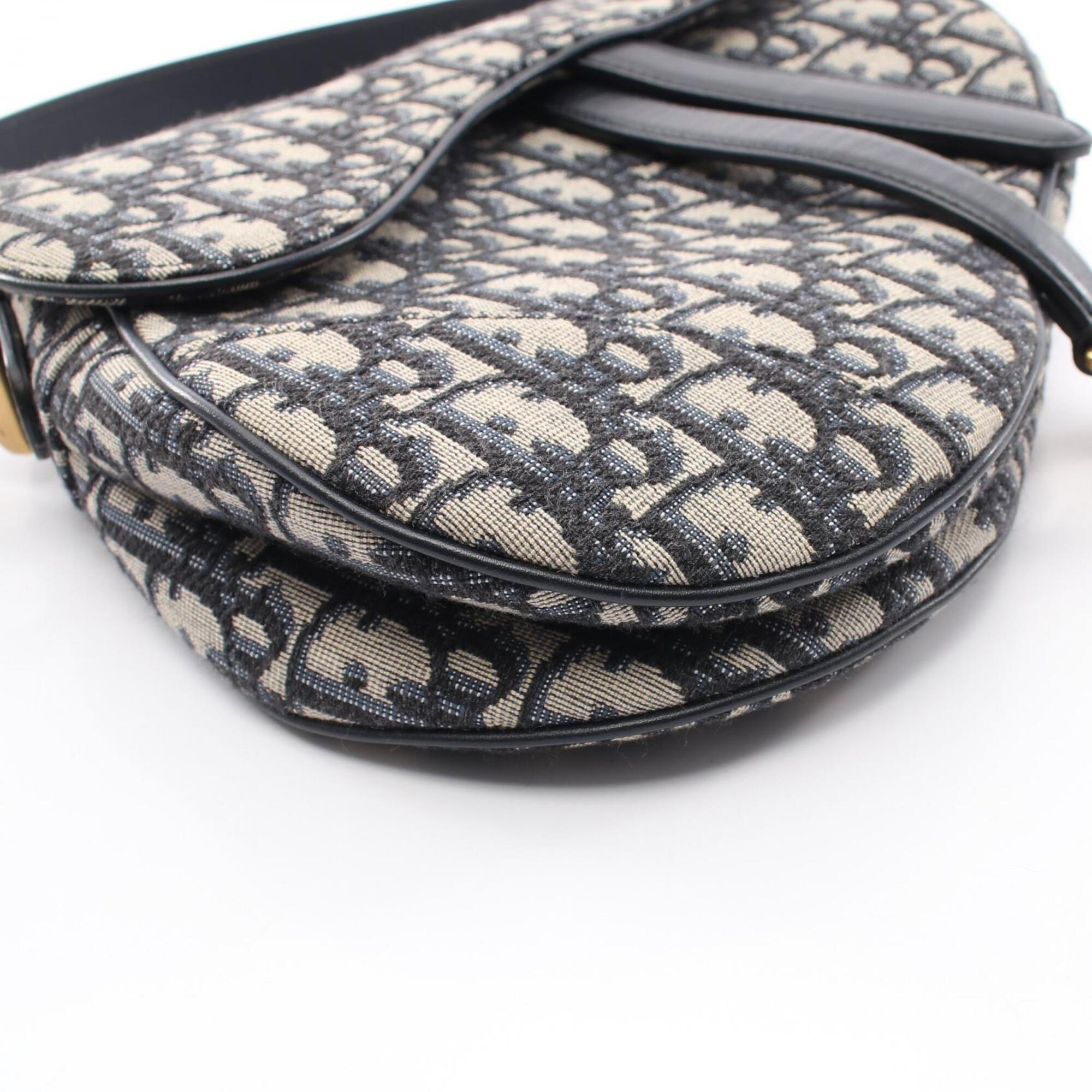 Christian Dior Beige Navy Canvas Leather Handbag Saddle Bag (Pre-Owned)