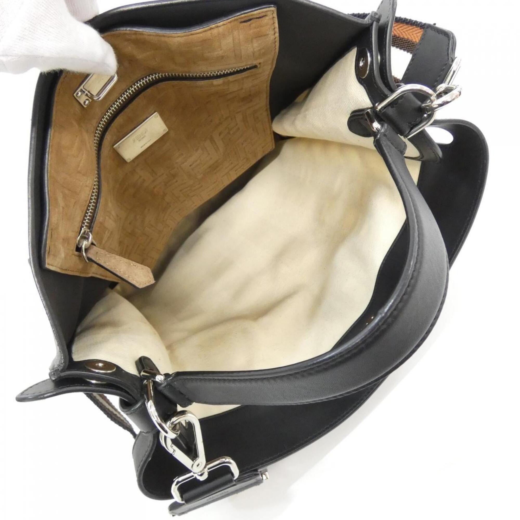 Fendi Peekaboo Black White Canvas Leather Handbag (Pre-Owned)