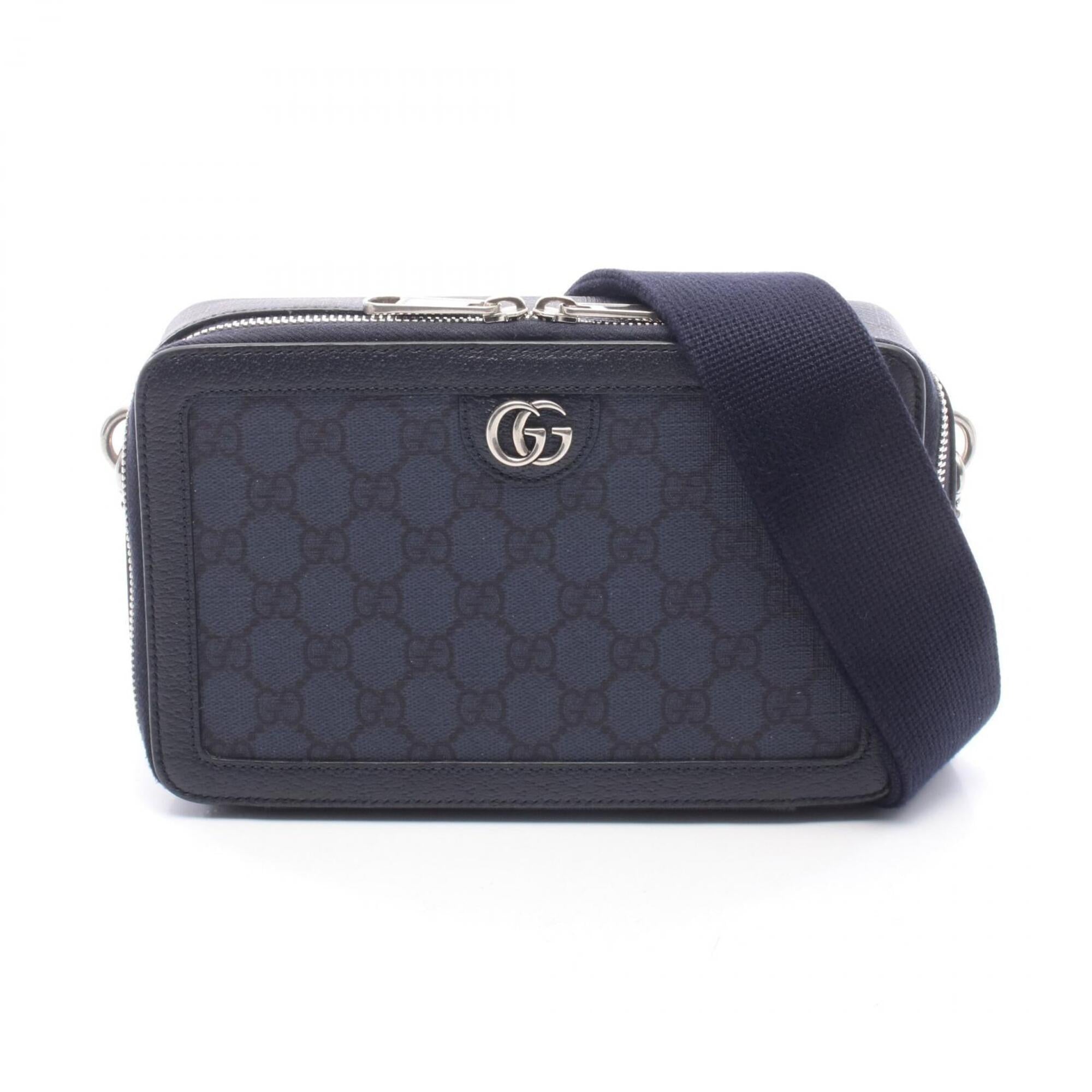 Gucci Ophidia Navy Coated Canvas Leather Handbag Shoulder Bag (Pre-Owned)