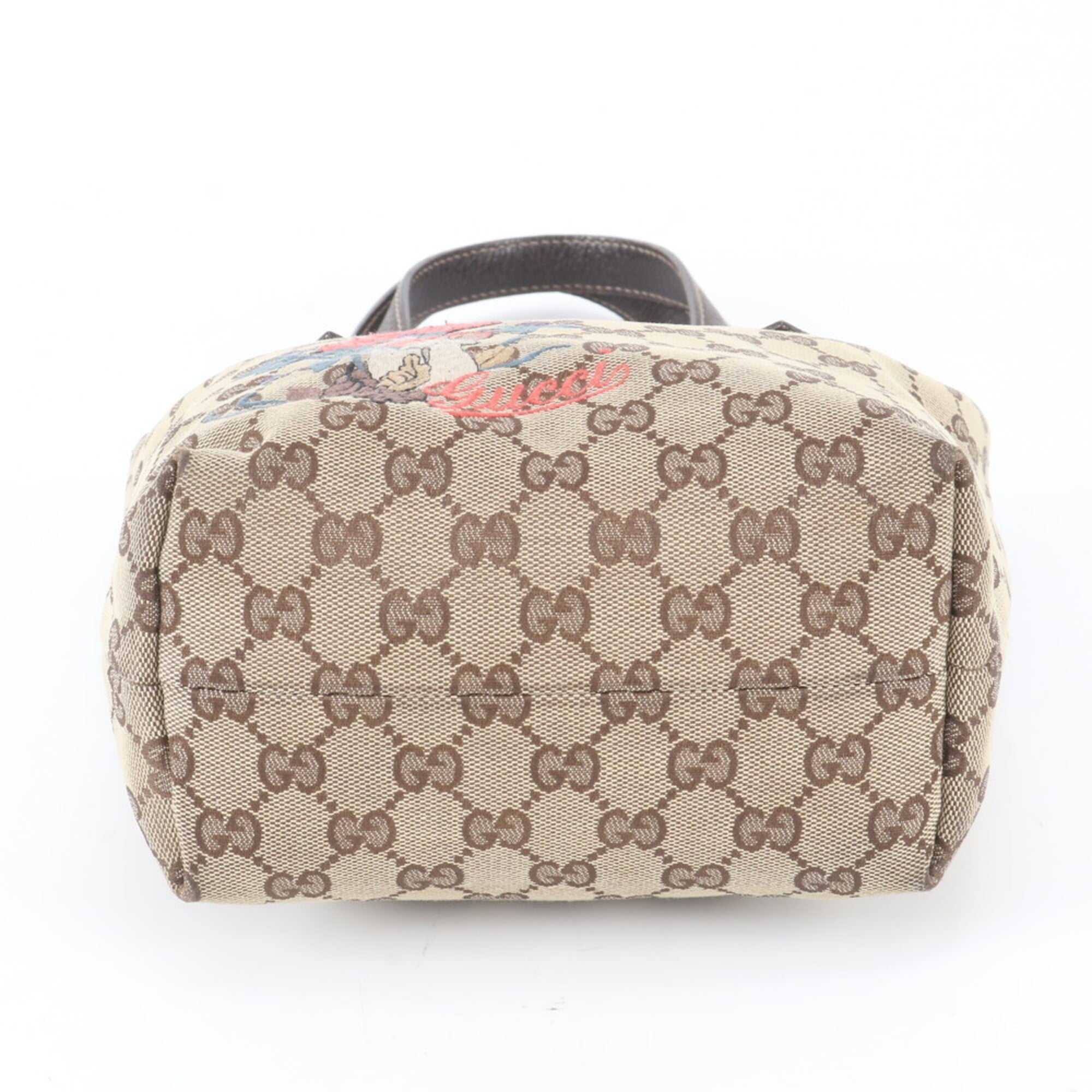 Gucci Brown Leather Canvas Handbag Shoulder Bag Tote Bag (Pre-Owned)