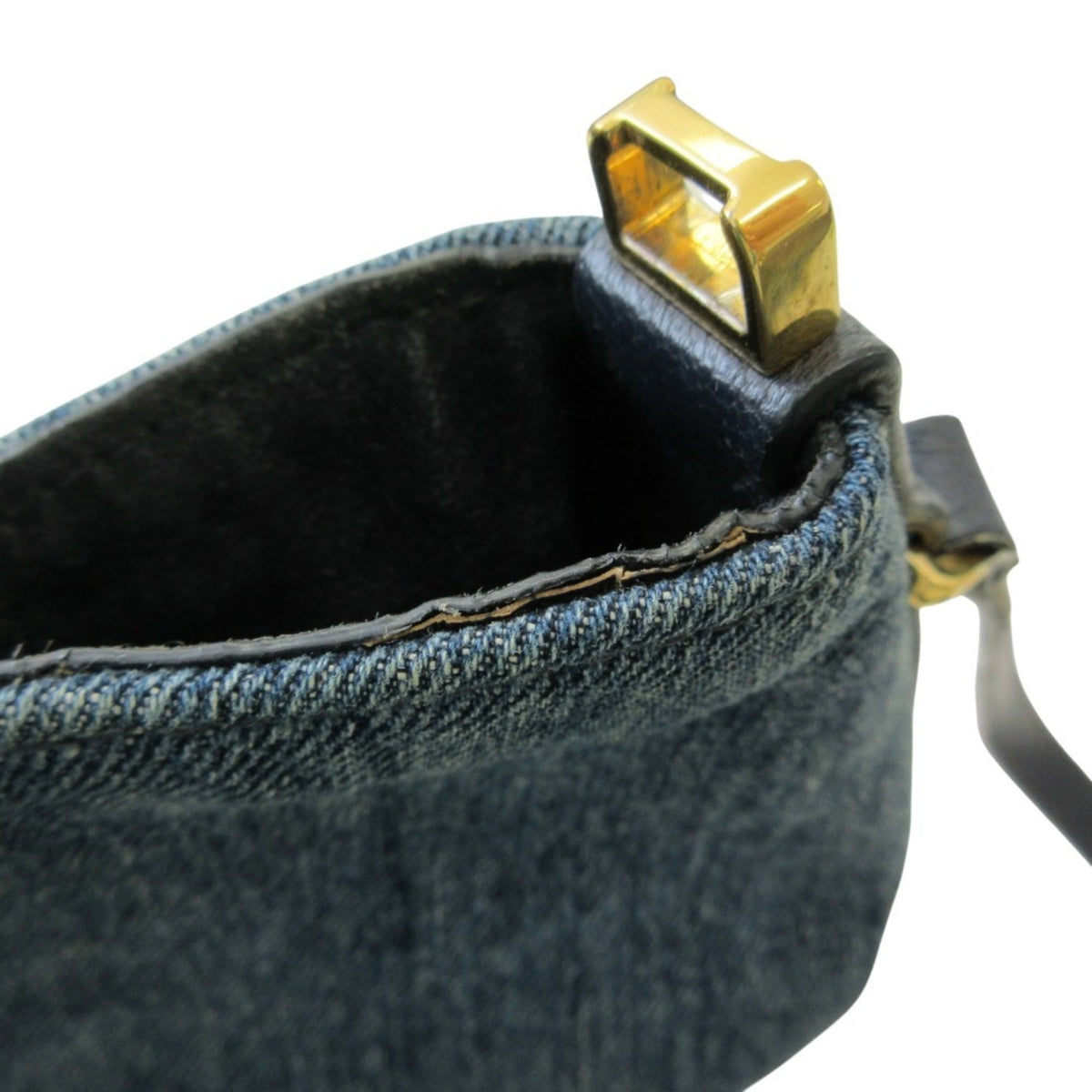 Miu Miu Navy Leather Denim Tote Bag (Pre-Owned)