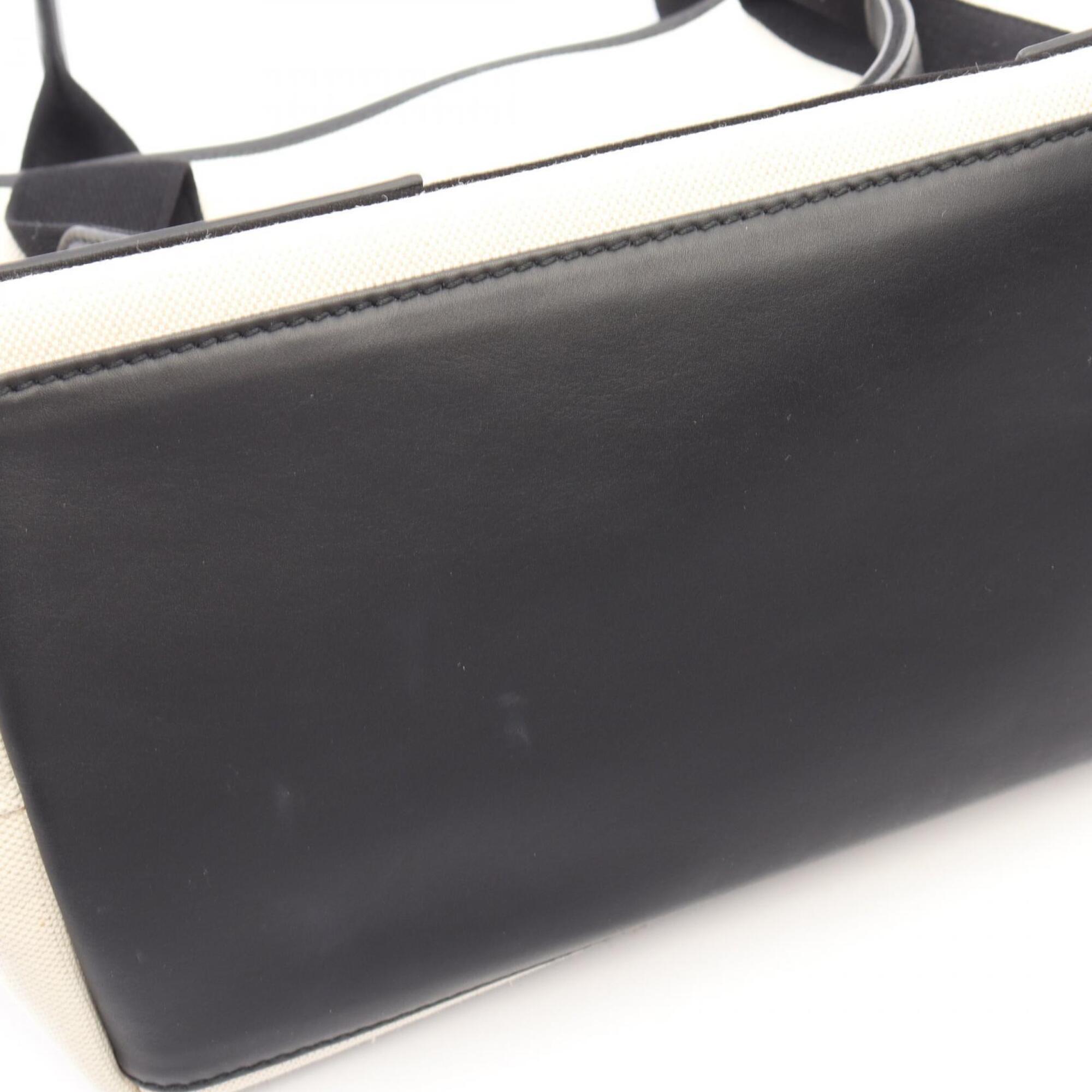 Balenciaga Black Ivory Canvas Leather Handbag Tote Bag (Pre-Owned)