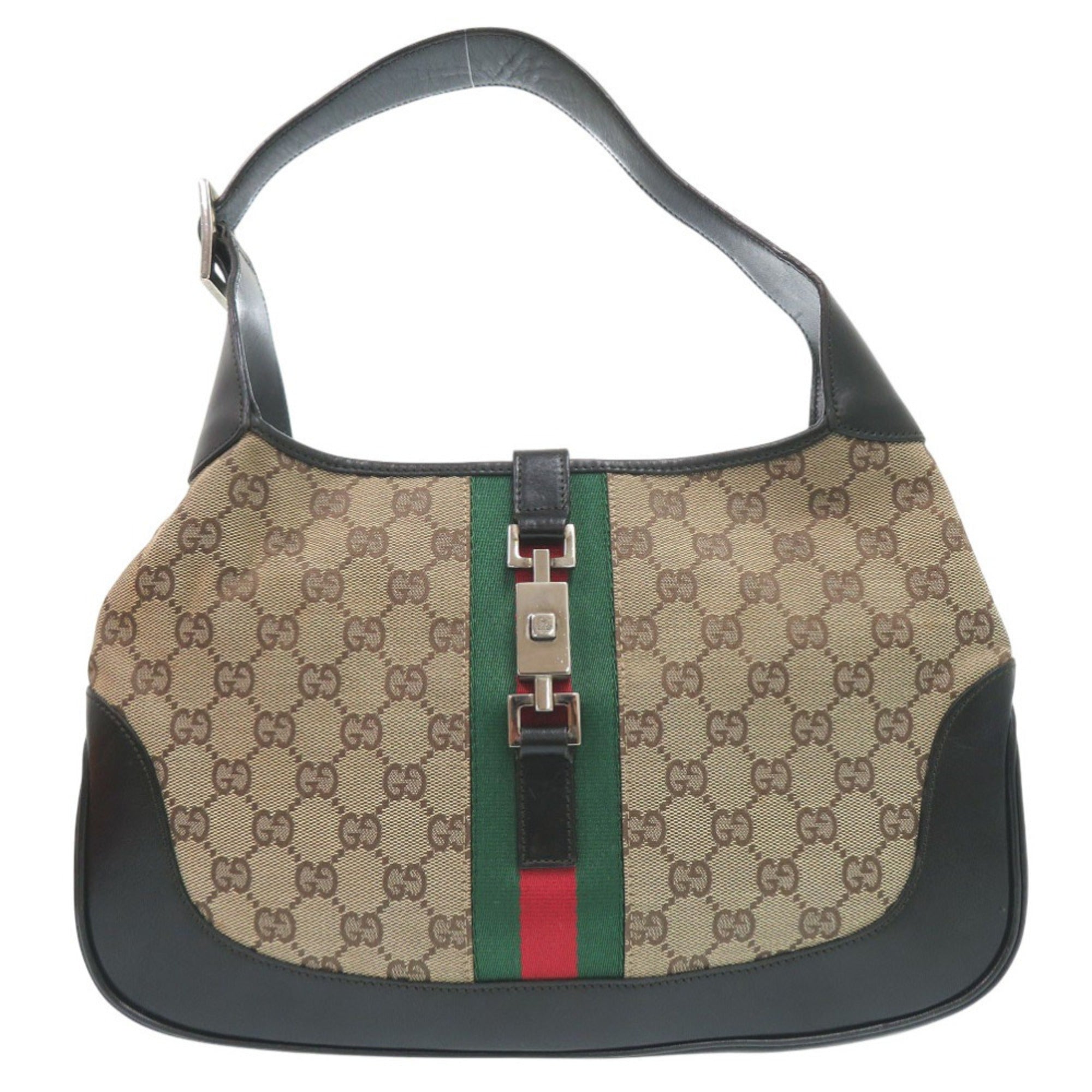 Gucci Beige Gg Canvas Leather Handbag Shoulder Bag (Pre-Owned)