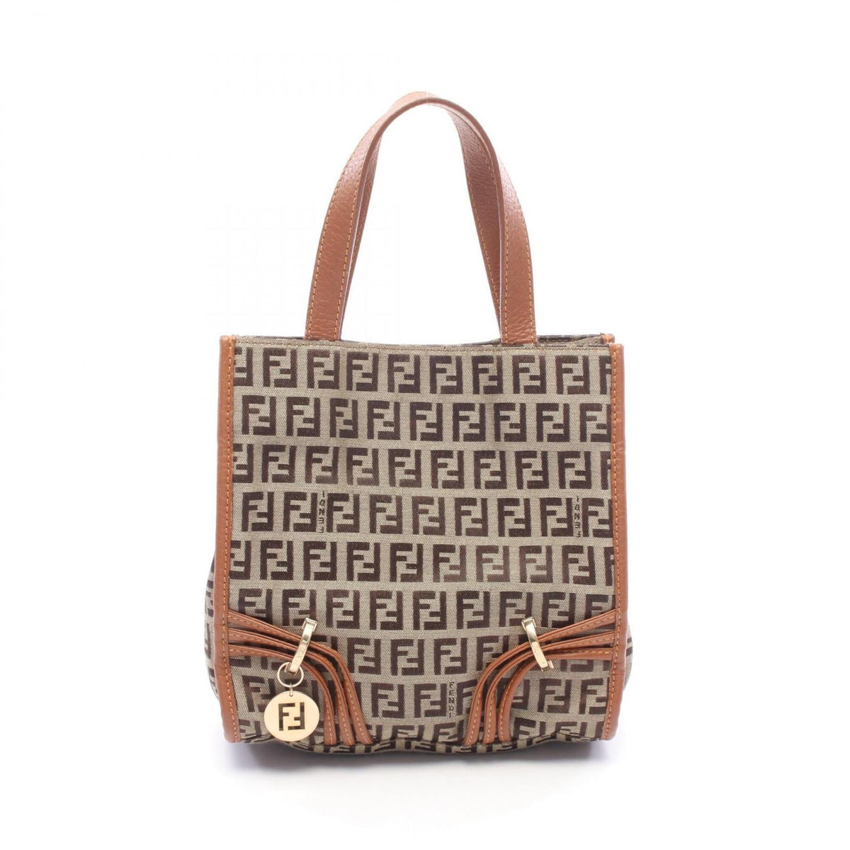 Fendi Beige Brown Canvas Leather Handbag (Pre-Owned)