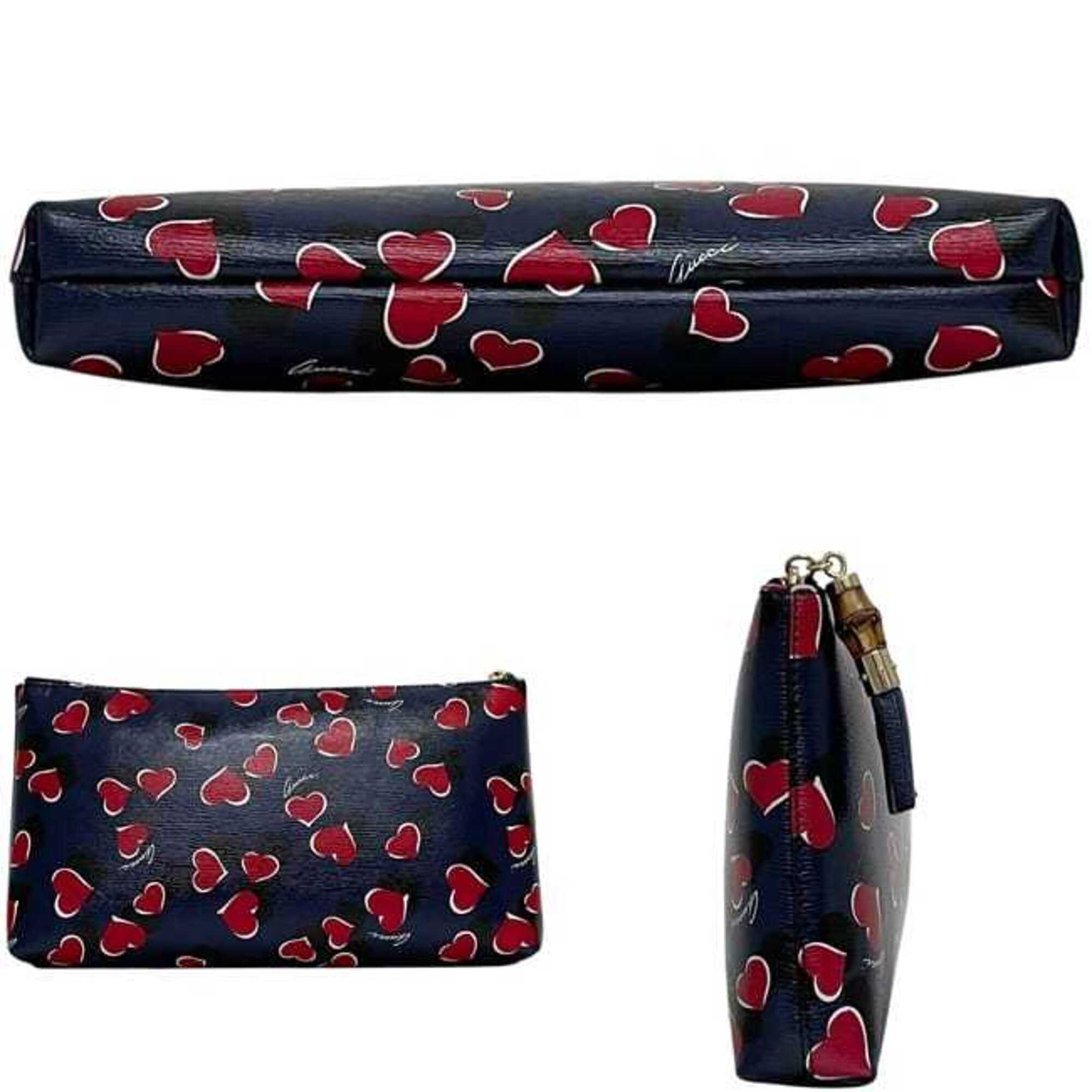 Gucci Navy Bamboo Leather Pouch (Pre-Owned)
