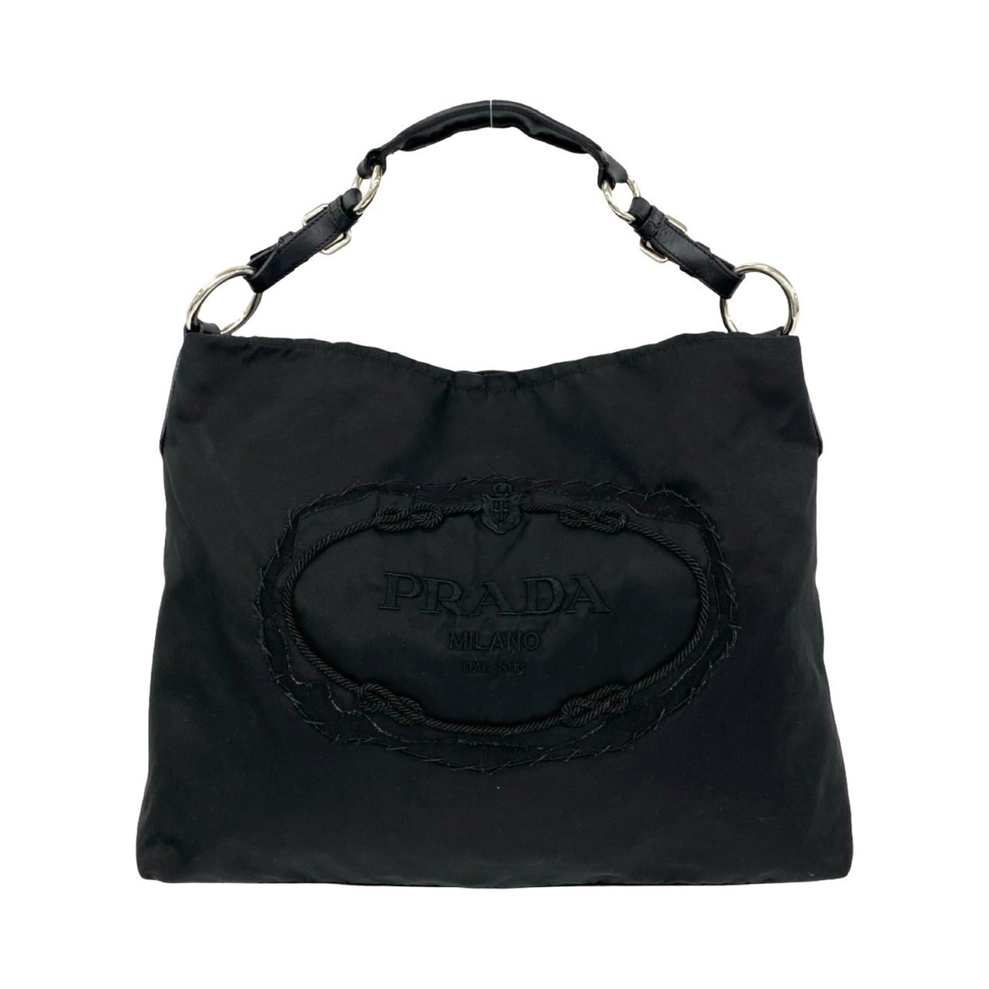 Prada Black Nylon Leather Boston Bag Shoulder Bag Tote Bag (Pre-Owned)