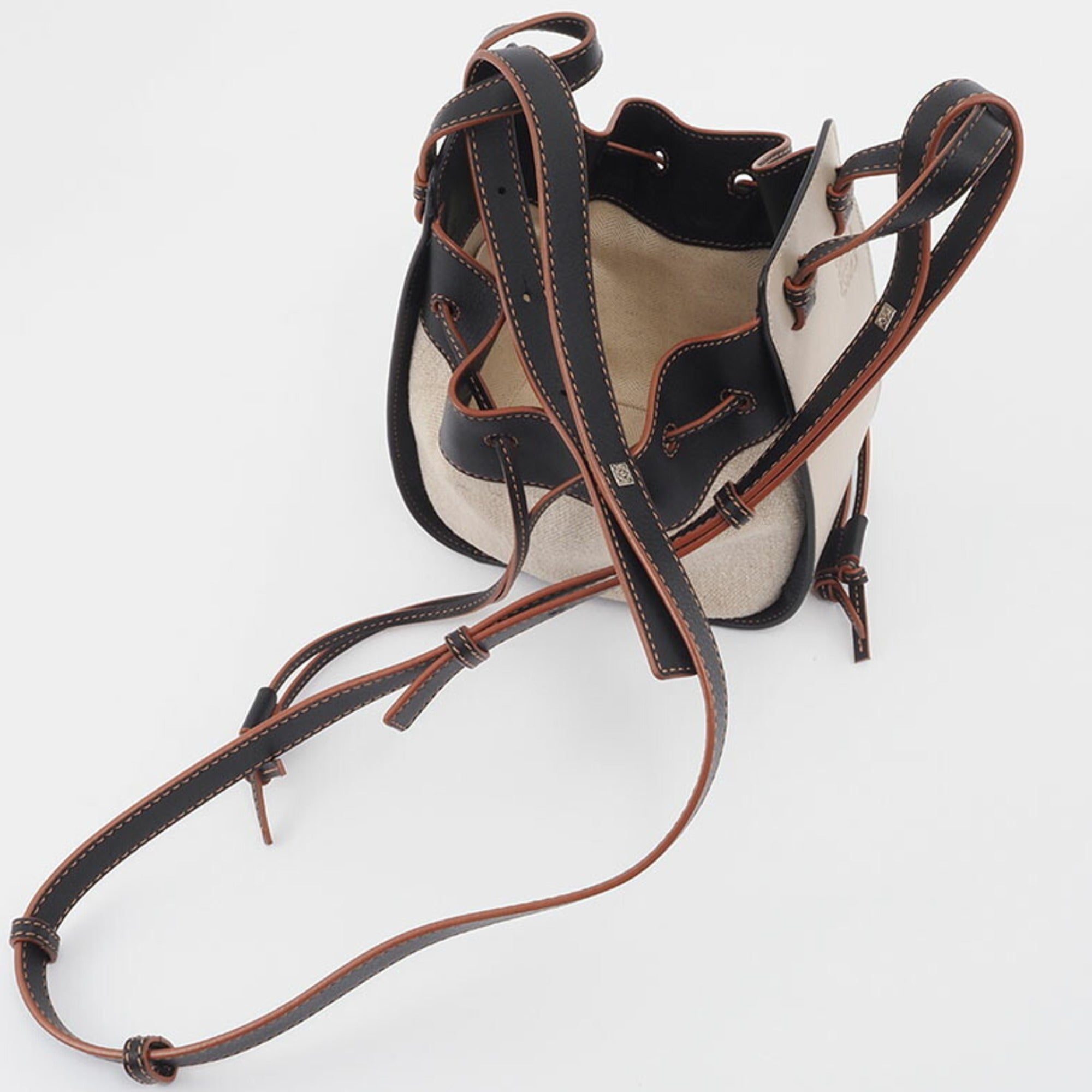 Loewe Hammock Beige Black Linen Leather Handbag Shoulder Bag (Pre-Owned)