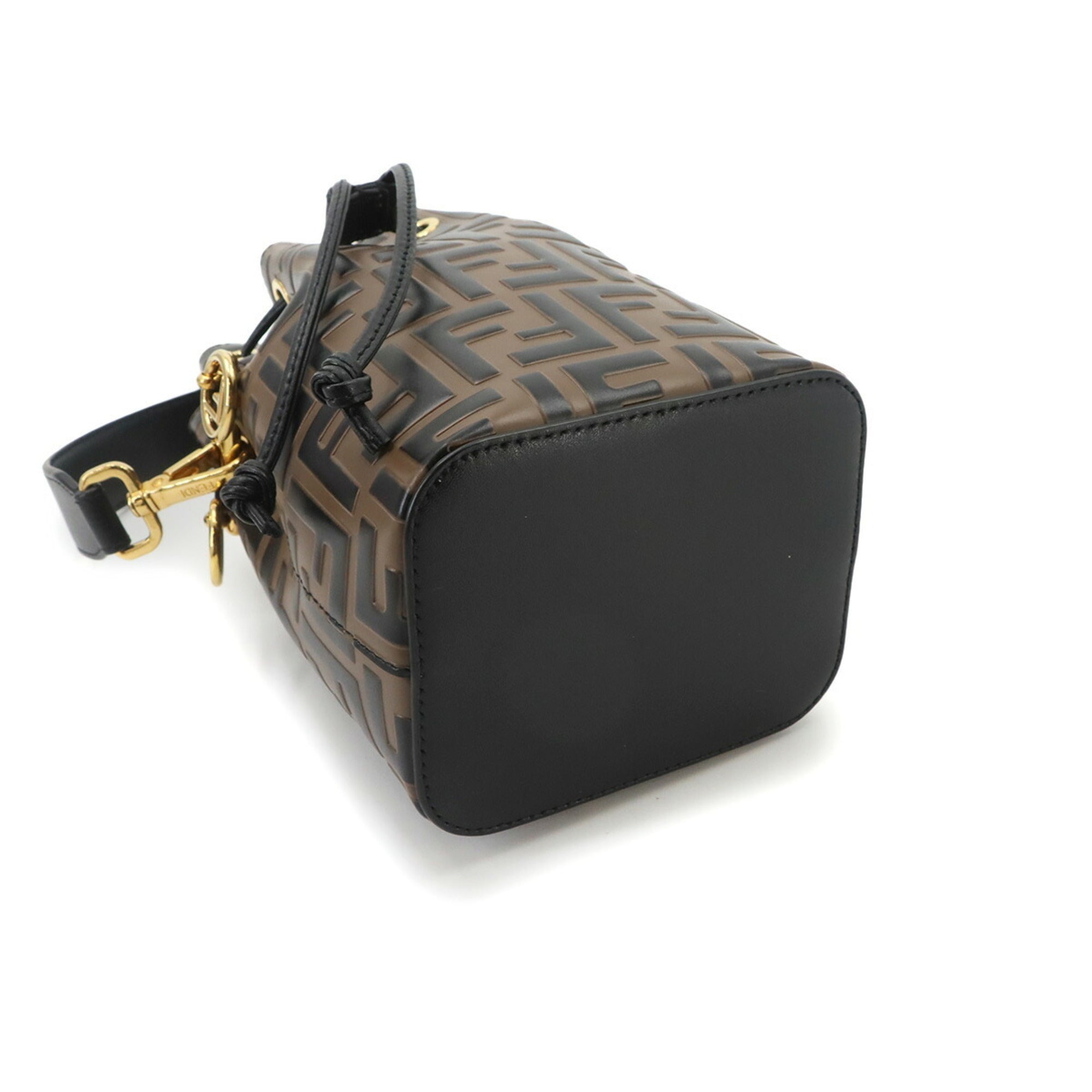 Fendi Zucca Black Brown Leather Handbag (Pre-Owned)
