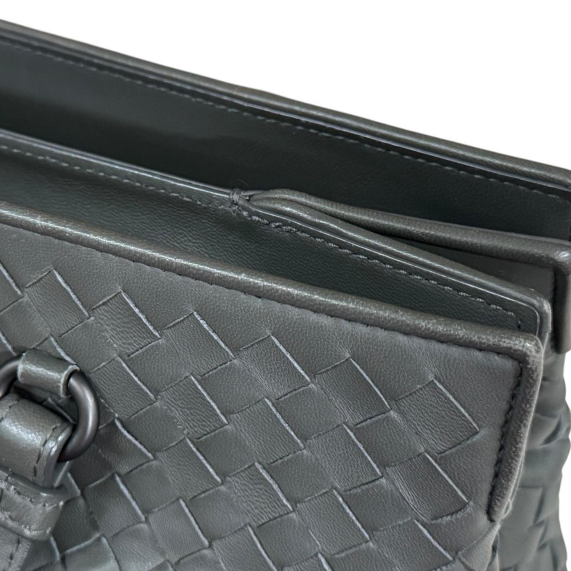 Bottega Veneta Intrecciato Gray Leather Handbag Shoulder Bag (Pre-Owned)