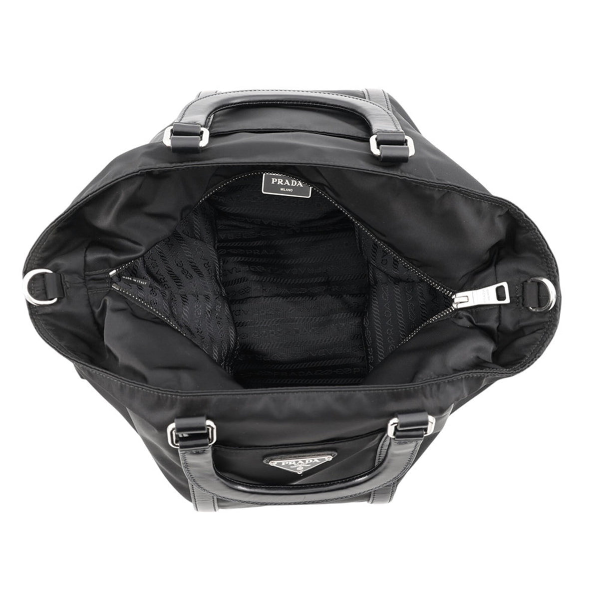 Prada Black Nylon Leather Handbag Tote Bag (Pre-Owned)