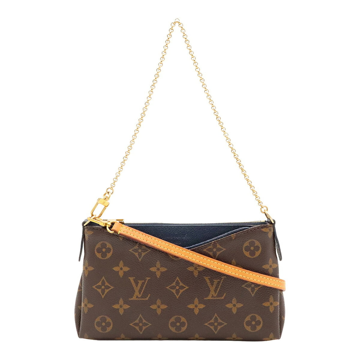 Louis Vuitton Navy Blue Monogram Leather Clutch Bag Shoulder Bag (Pre-Owned)