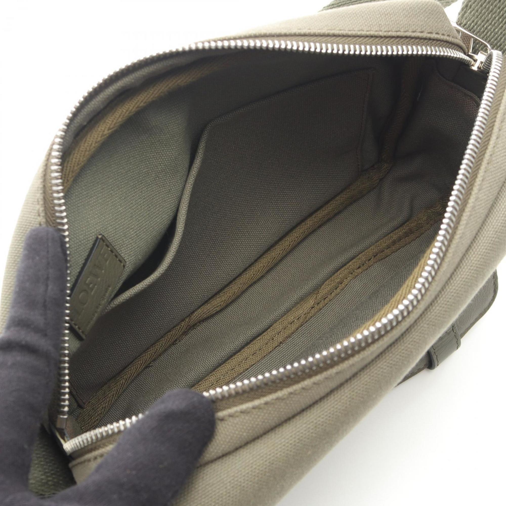 Loewe Khaki Canvas Leather Messenger Bag Shoulder Bag (Pre-Owned)