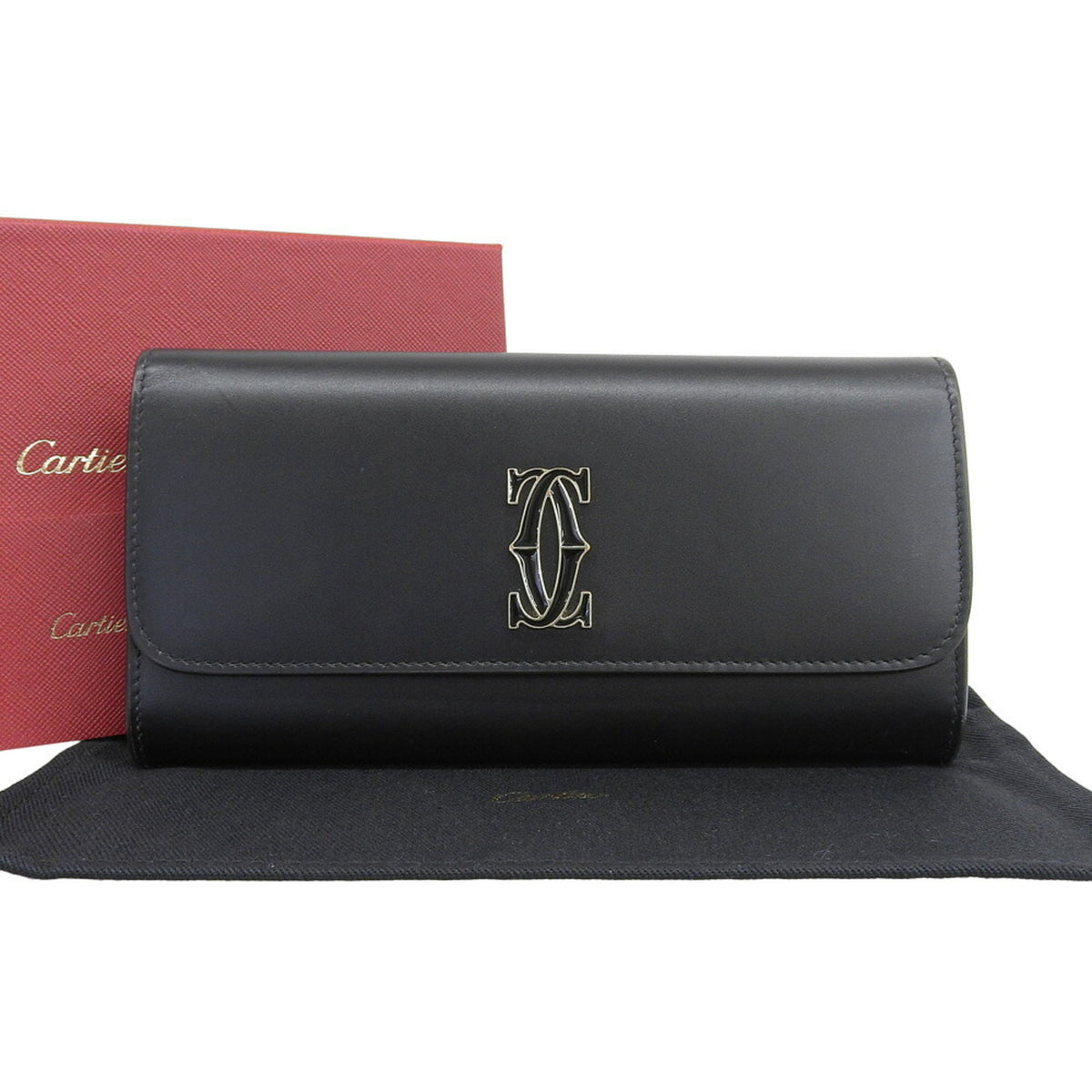 Cartier Black Leather Long Wallet (Bi-Fold) (Pre-Owned)