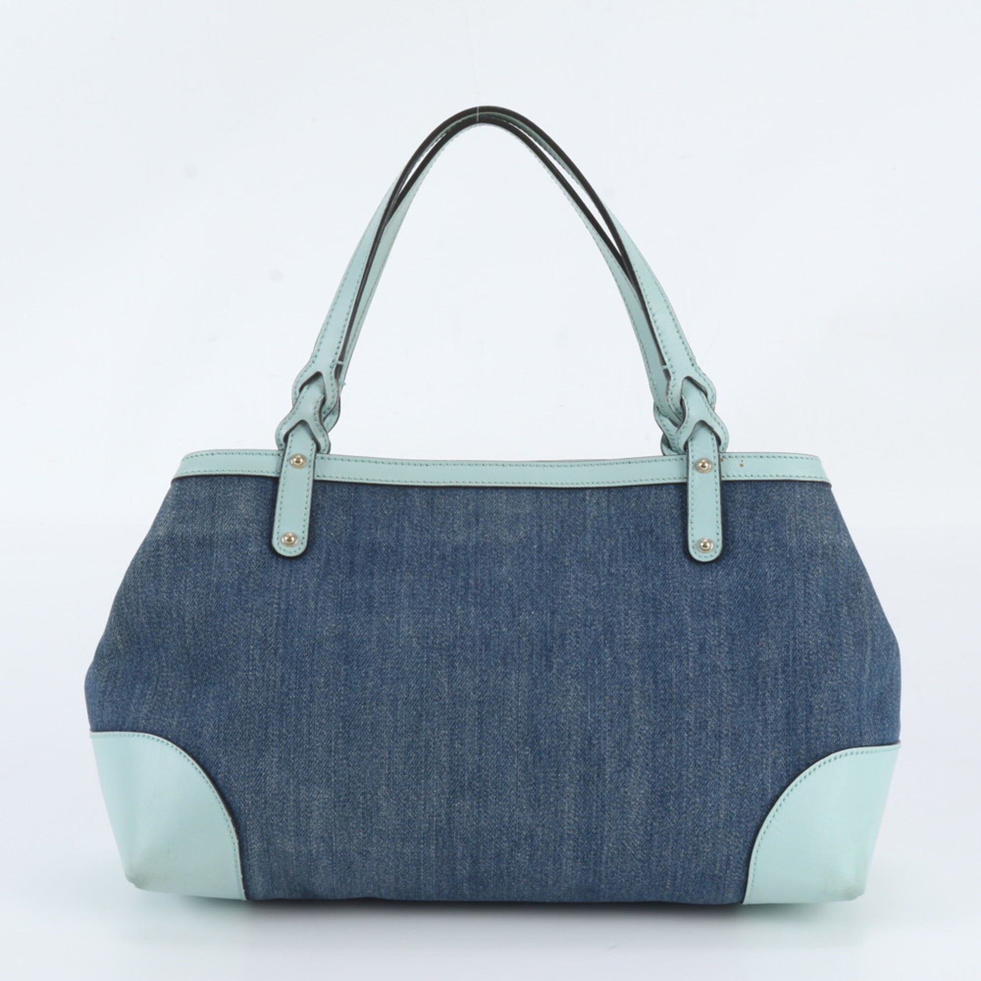 Gucci Blue Leather Canvas Handbag Shoulder Bag Tote Bag (Pre-Owned)