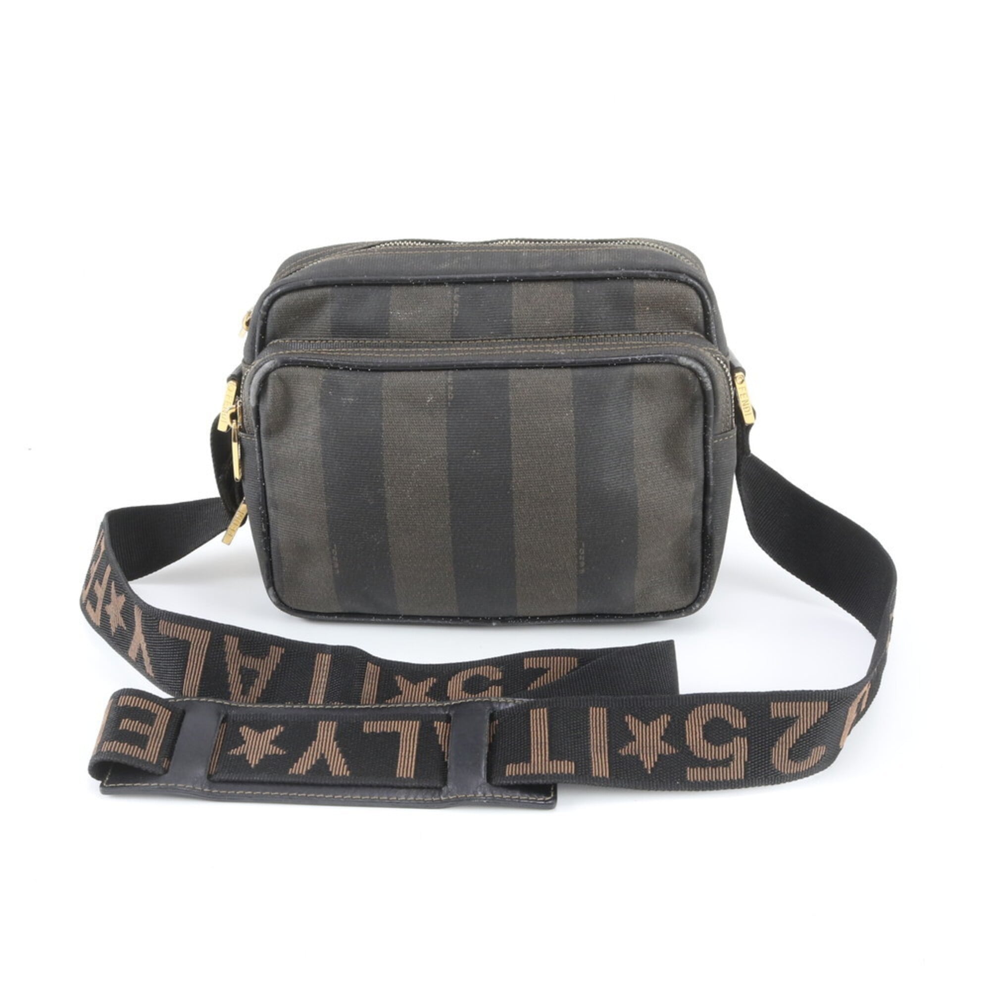 Fendi Brown Leather Canvas Handbag Shoulder Bag Tote Bag (Pre-Owned)