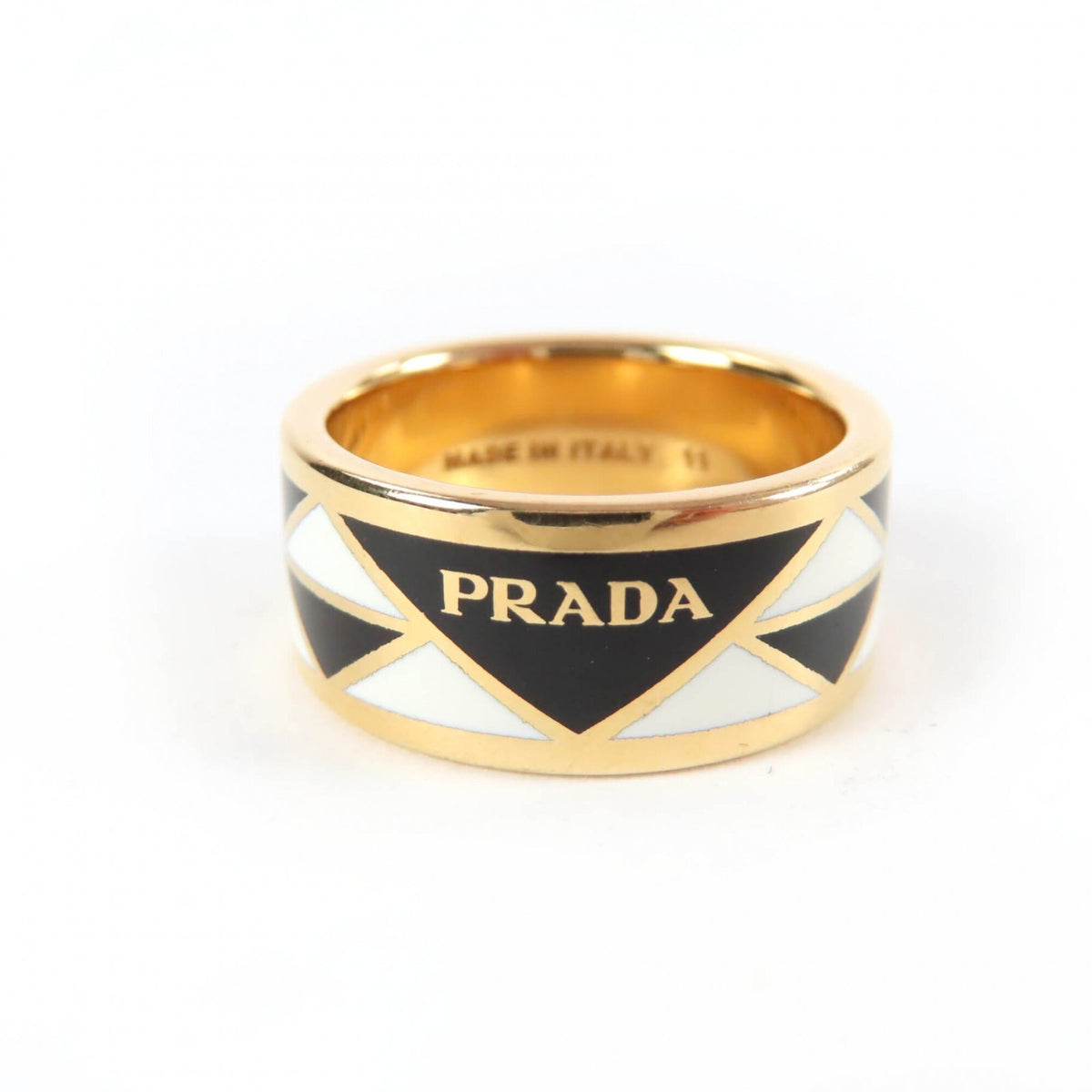 Prada Gold Black White Band Ring (Pre-Owned)