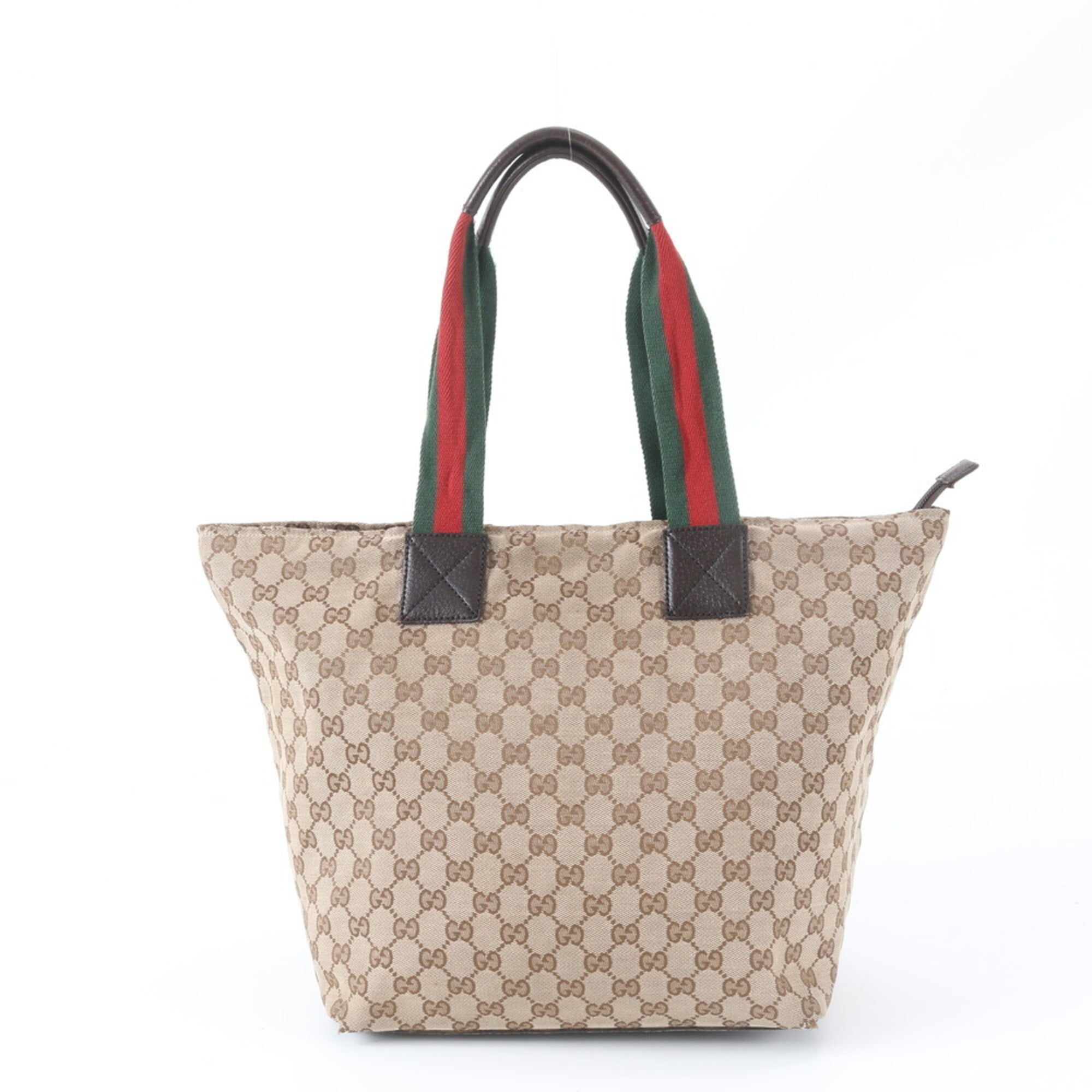Gucci Sherry Line Beige Brown Leather Canvas Handbag Tote Bag (Pre-Owned)